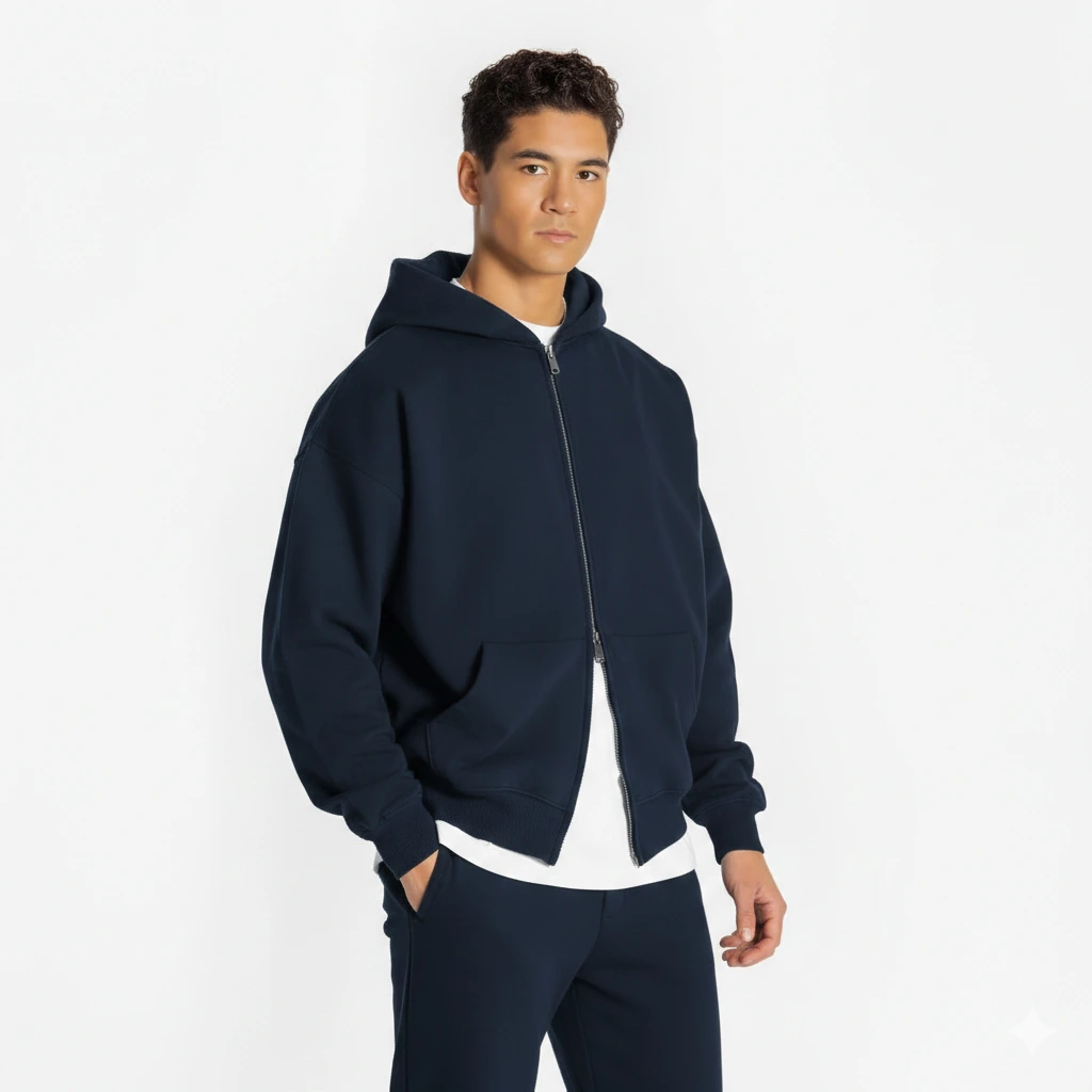 465gsm Double Zip Hoodie - Midnight Navy