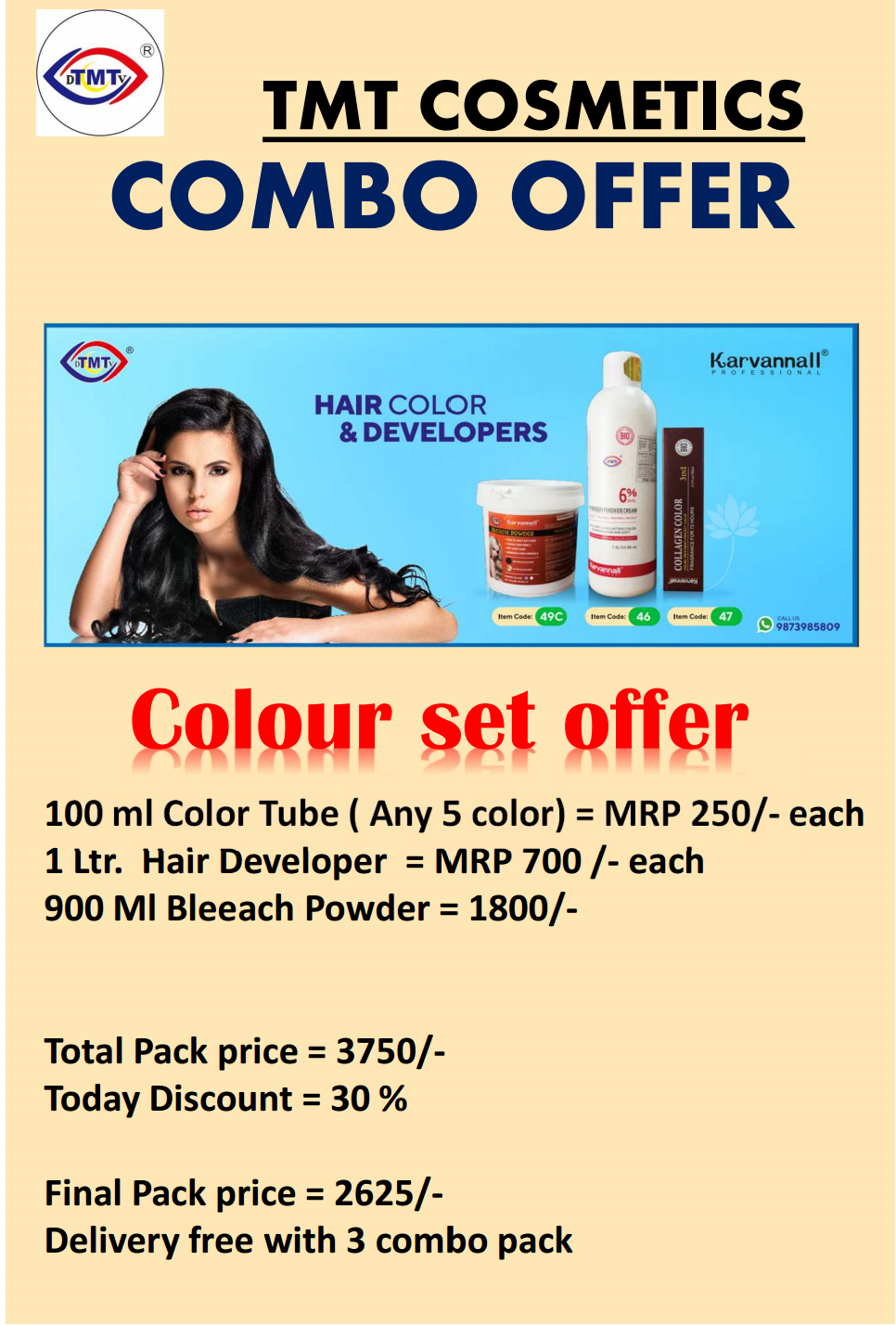 HAIR COLOUR COMBO ( 5 COLOR TUBE + 1 DEVELOPER)