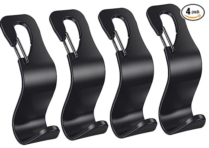 4 Pack Vehicle Back Seat Headrest Hook Hanger for Purse Grocery Bag Handbag