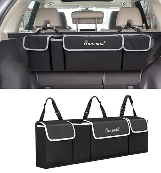 Car Trunk Organizer and Storage, Backseat Hanging Organizer for SUV, Truck, MPV, Waterproof, Collapsible Cargo Storage Bag with 4 Pockets