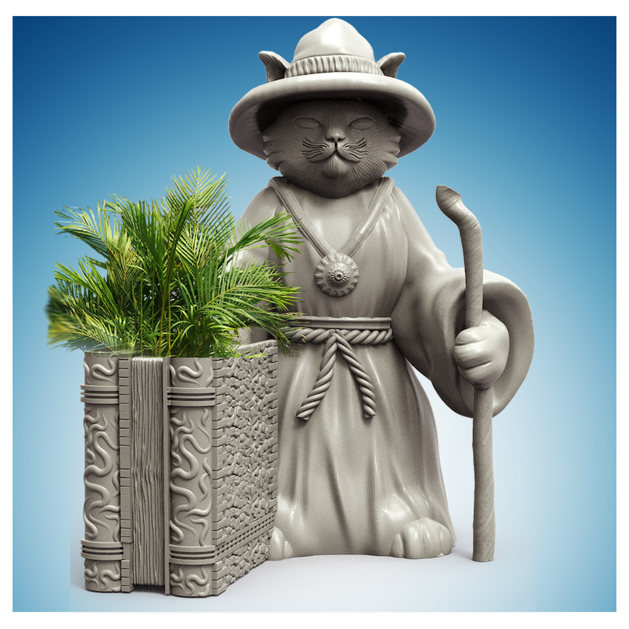 Wizard Cat Planter - 3D Printable Ready STL File for 3D Printing