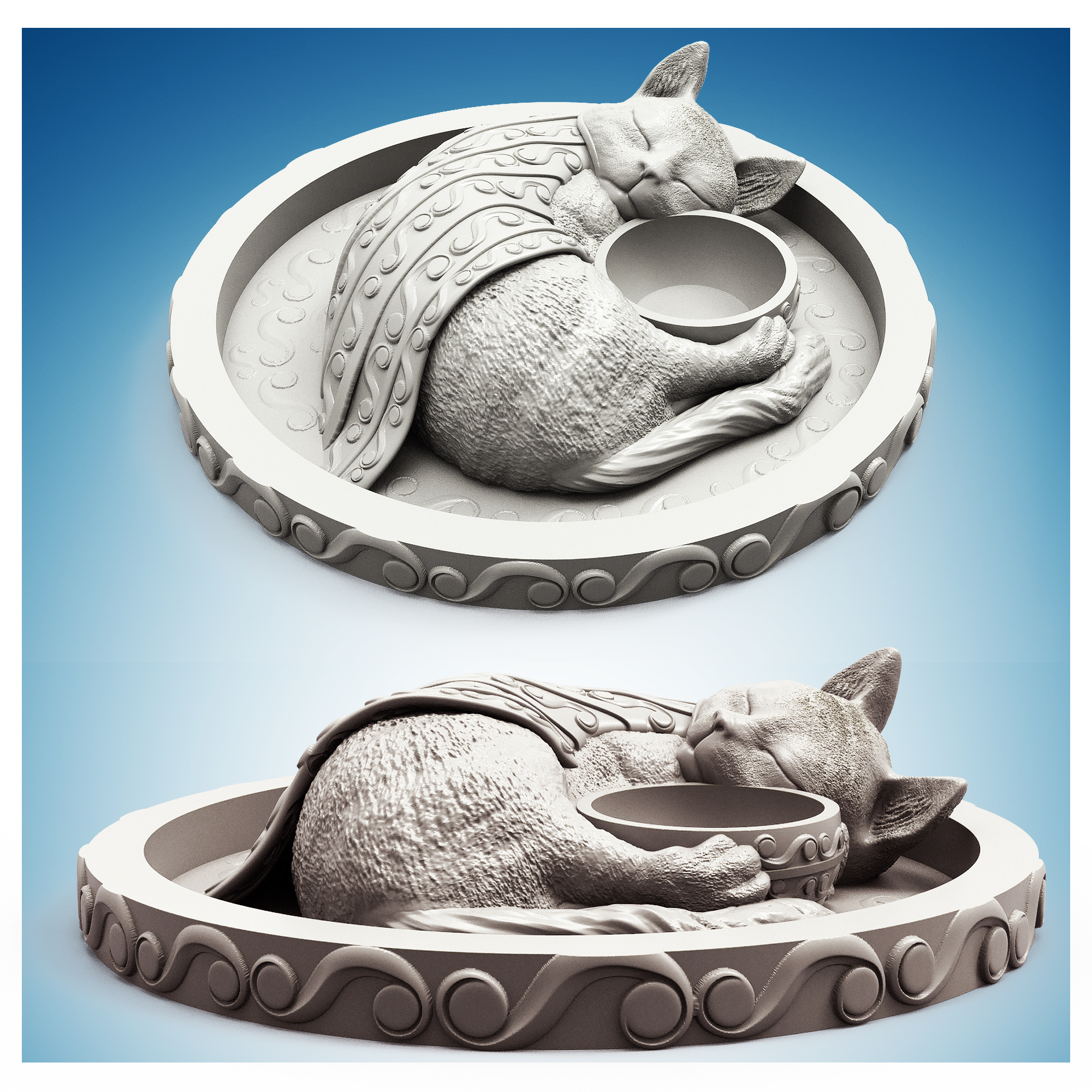 Sleeping Cat Animal Planter - STL Format 3D Printable Ready File