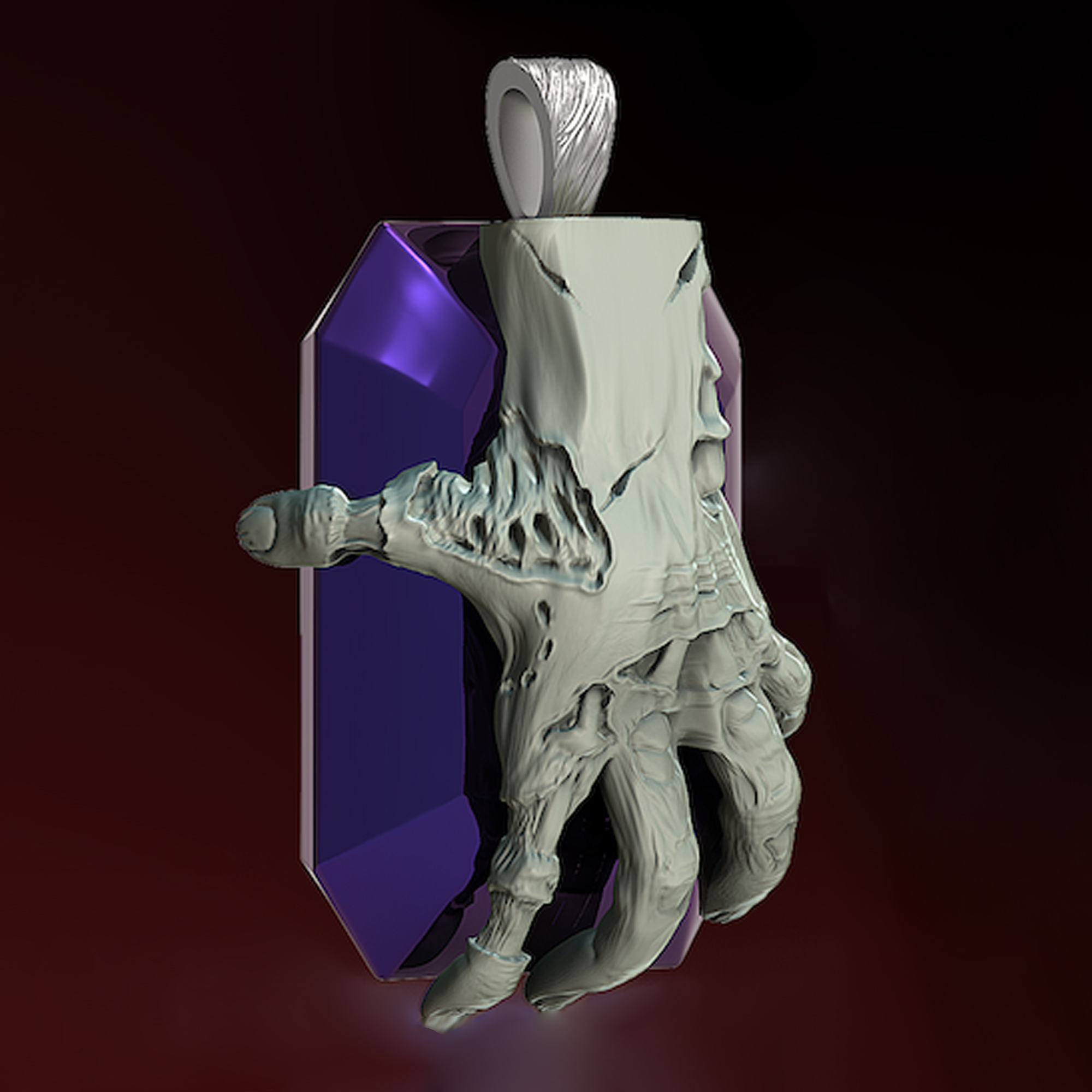 Spooky Horror Halloween Dead Man's Amethyst Pendant Jewelry 3D Printer STL File Format