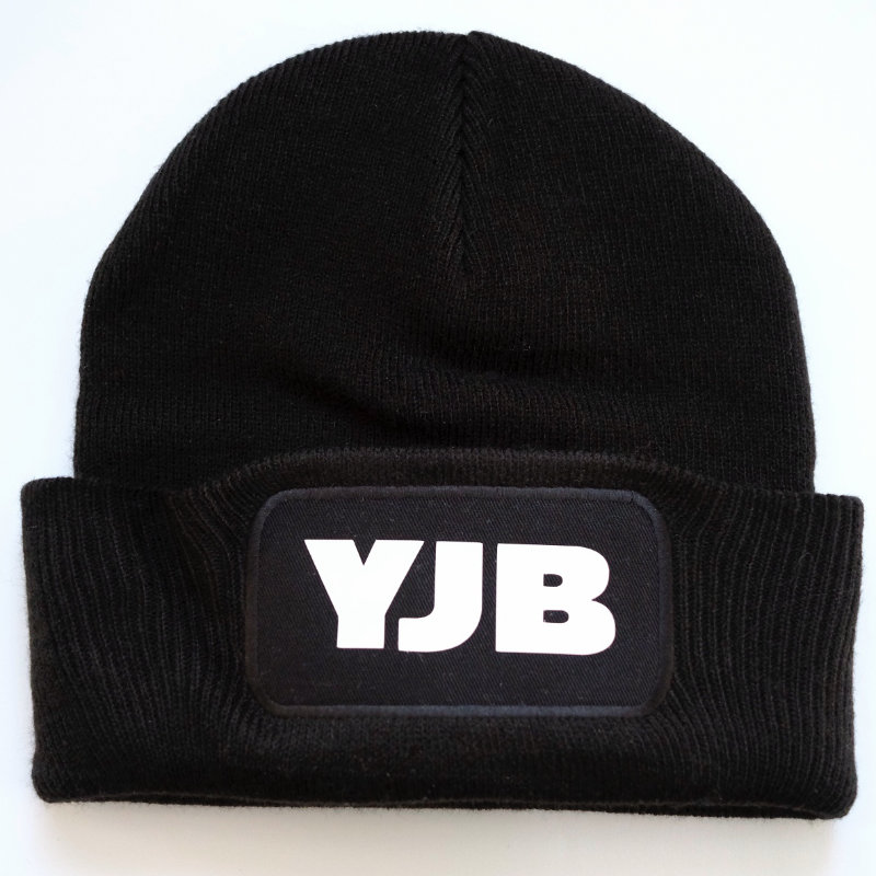 YJB Beanie Monogram on a rectangular badge