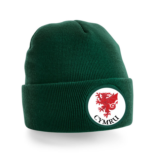 Cymru Beanie Monogram on a round badge