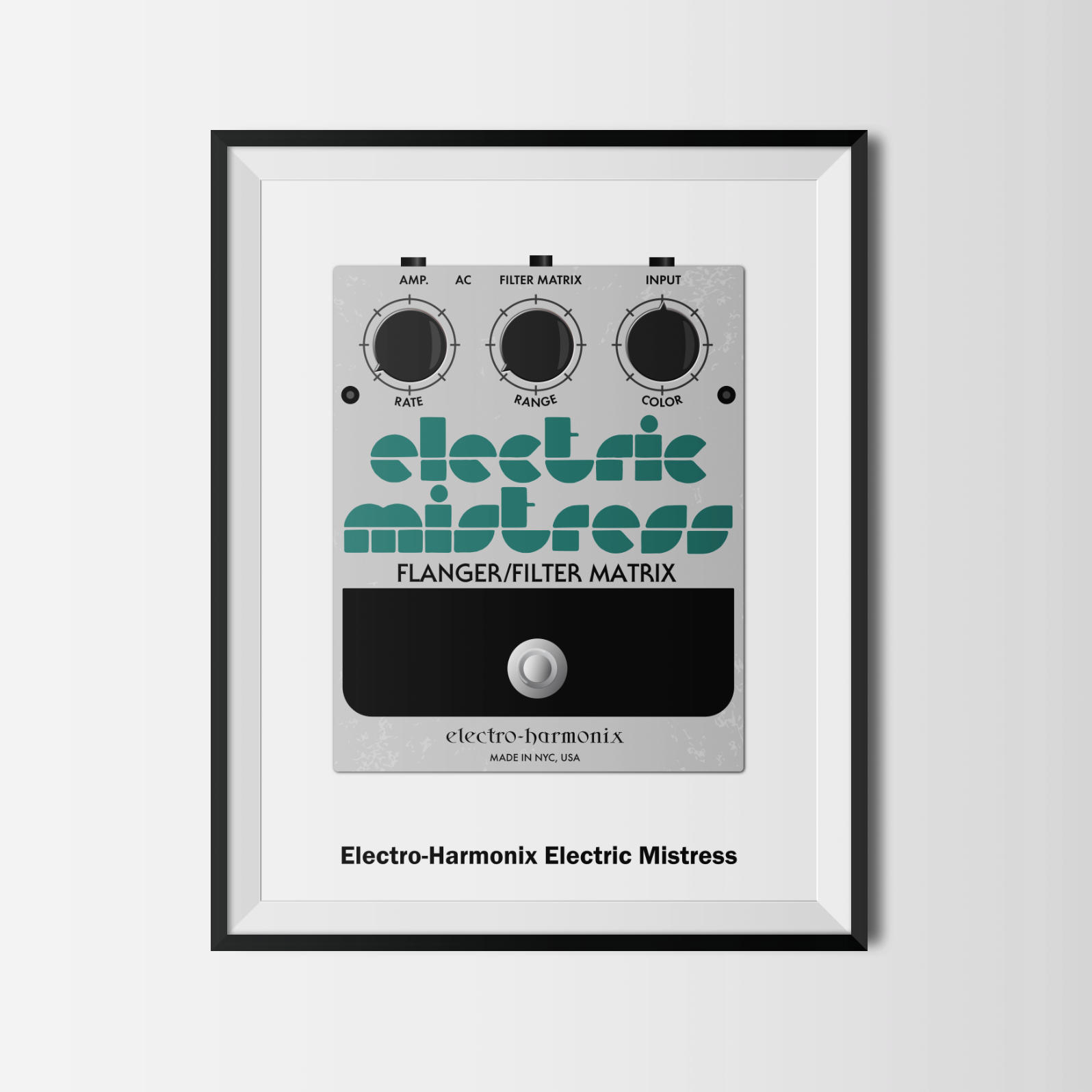 Poster Illustration of the famous Electric Mistress guitar pedal by Electro-Harmonix