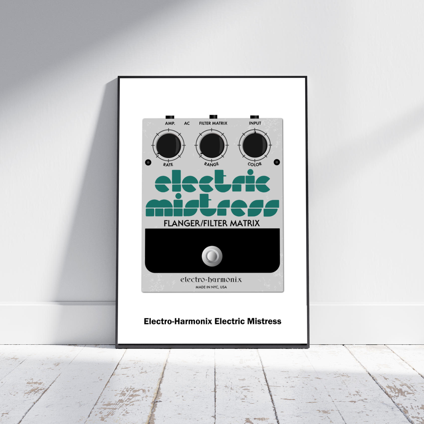Poster Illustration of the famous Electric Mistress guitar pedal by Electro-Harmonix
