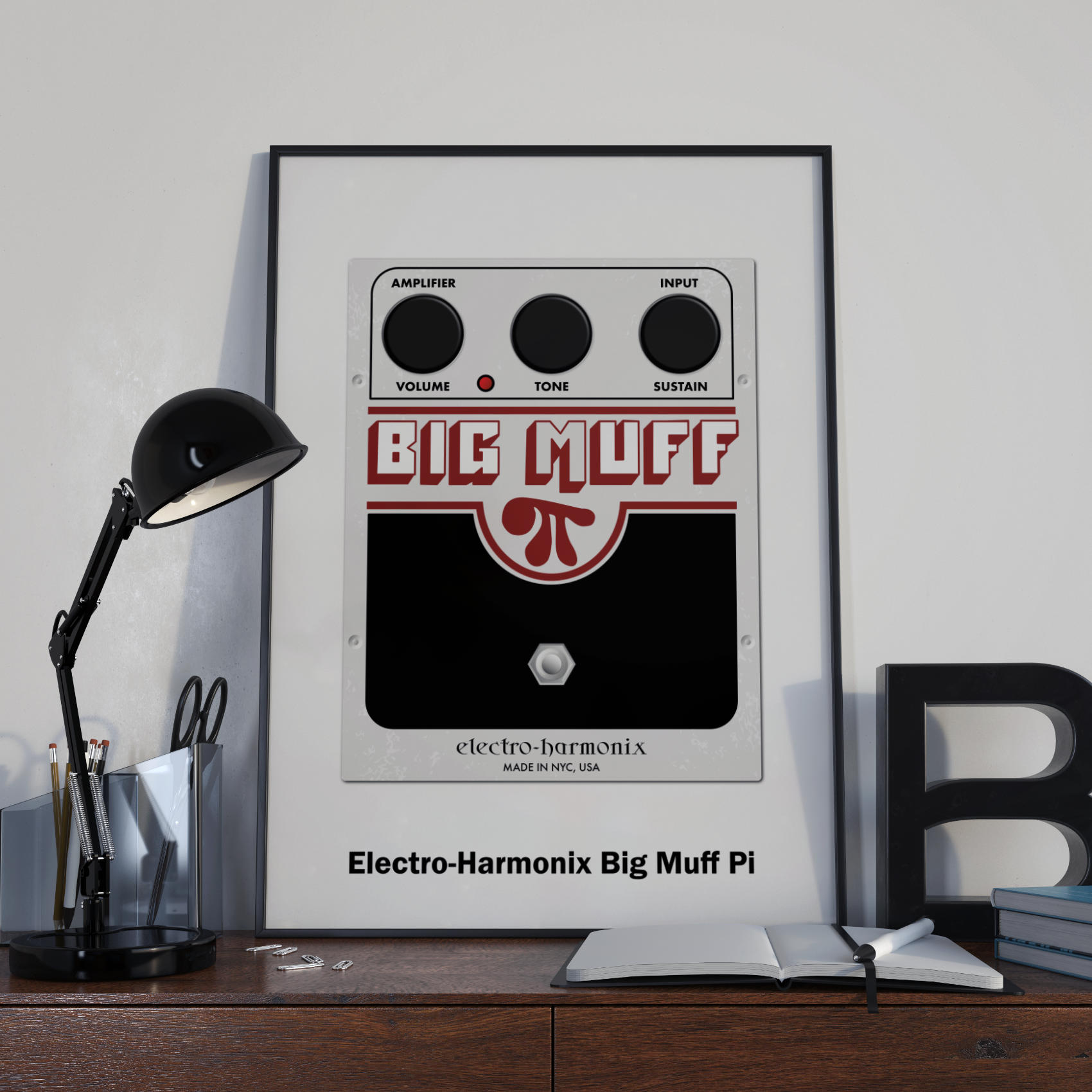 Poster Illustration of the famous Big Muff guitar fuzz pedal by Electro-Harmonix
