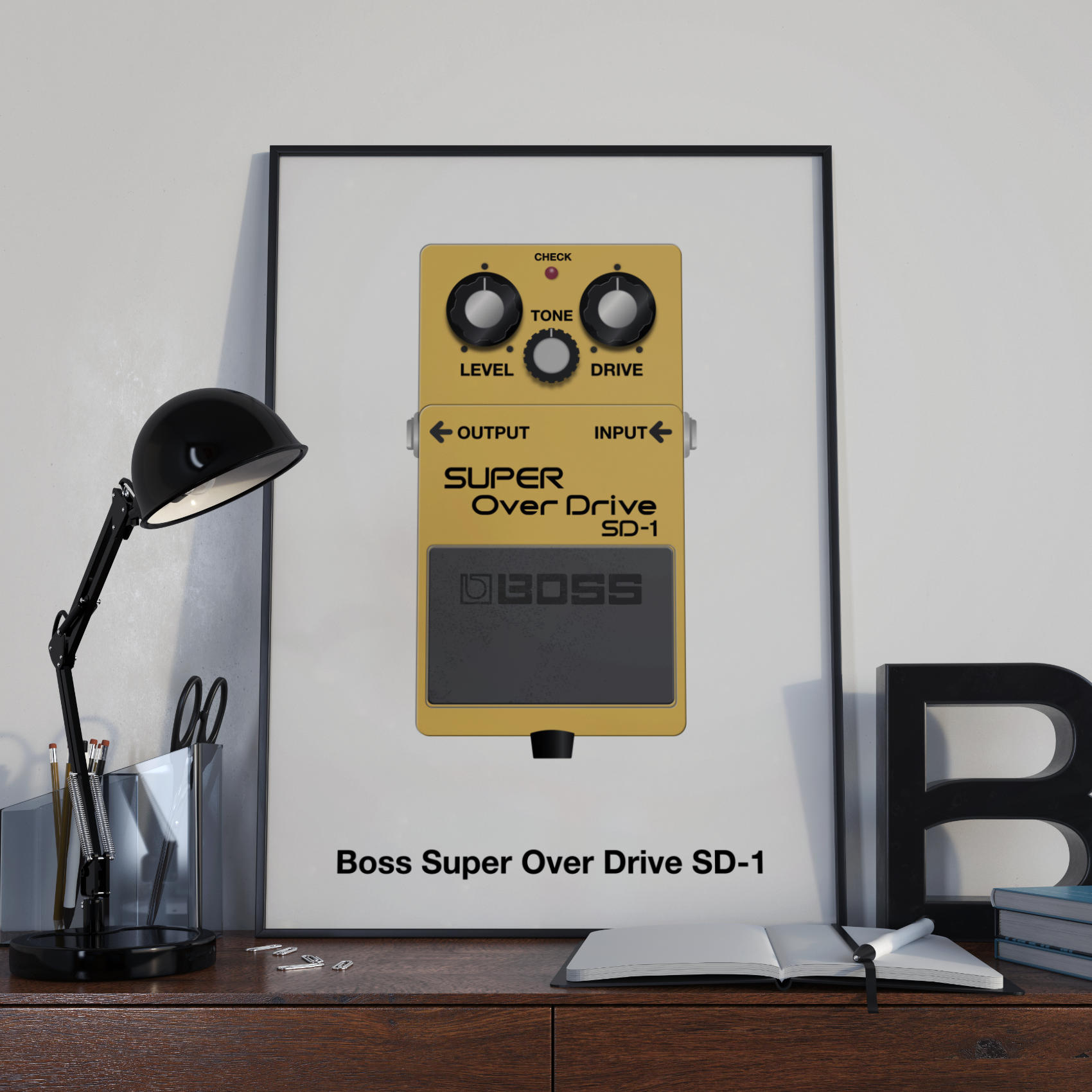 Poster Illustration of the famous SD-1 Super OverDrive guitar pedal by Boss.