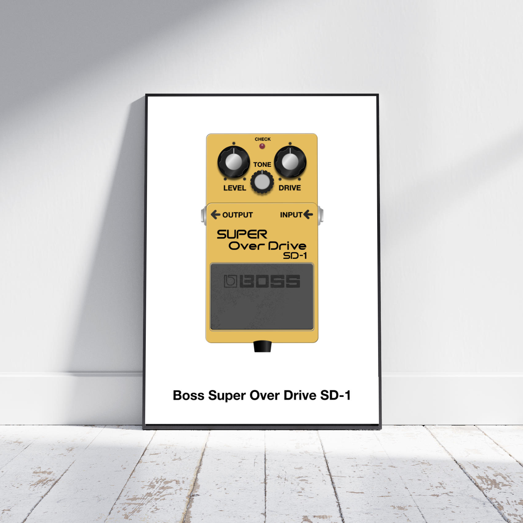 Poster Illustration of the famous SD-1 Super OverDrive guitar pedal by Boss.