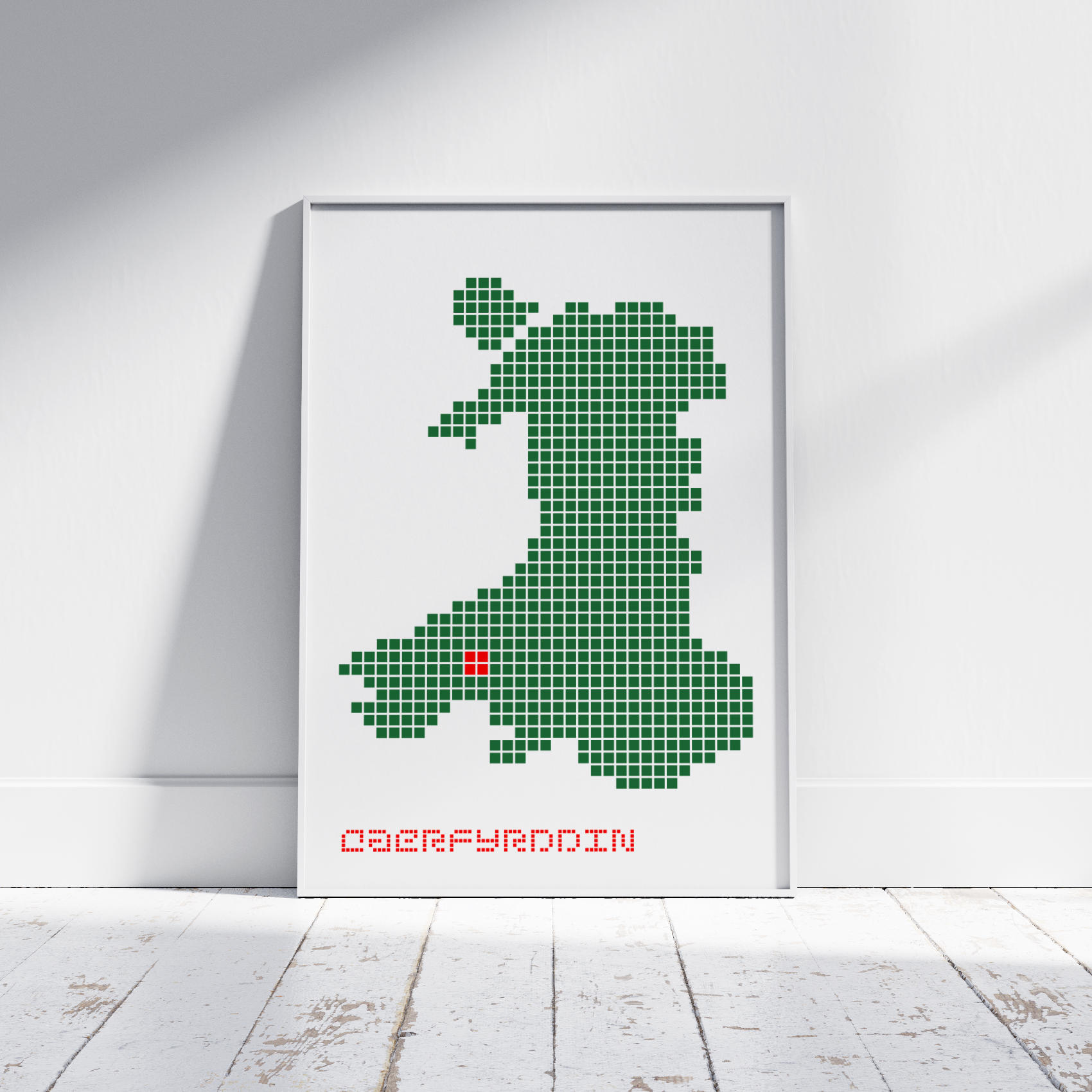 Celebrate Wales with our graphic pixellated map poster. A modern, artistic take on the Welsh landscape.