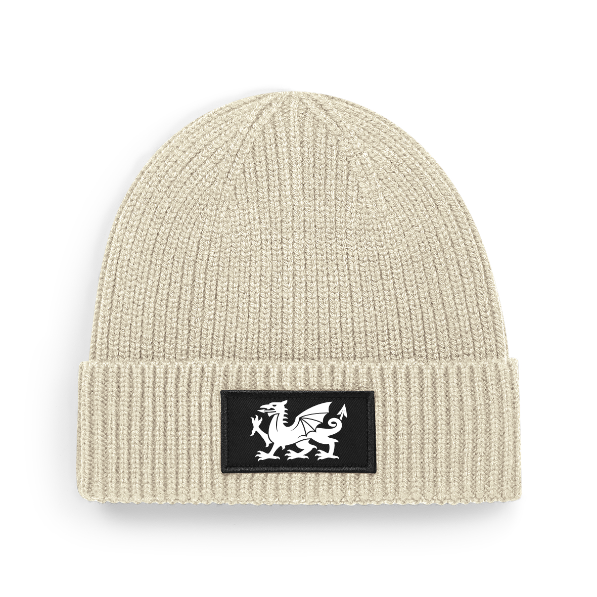 Comfy White Welsh Dragon Beanie, Smart, Unisex Cuffed Skull Cap, Minimal Welsh Design 