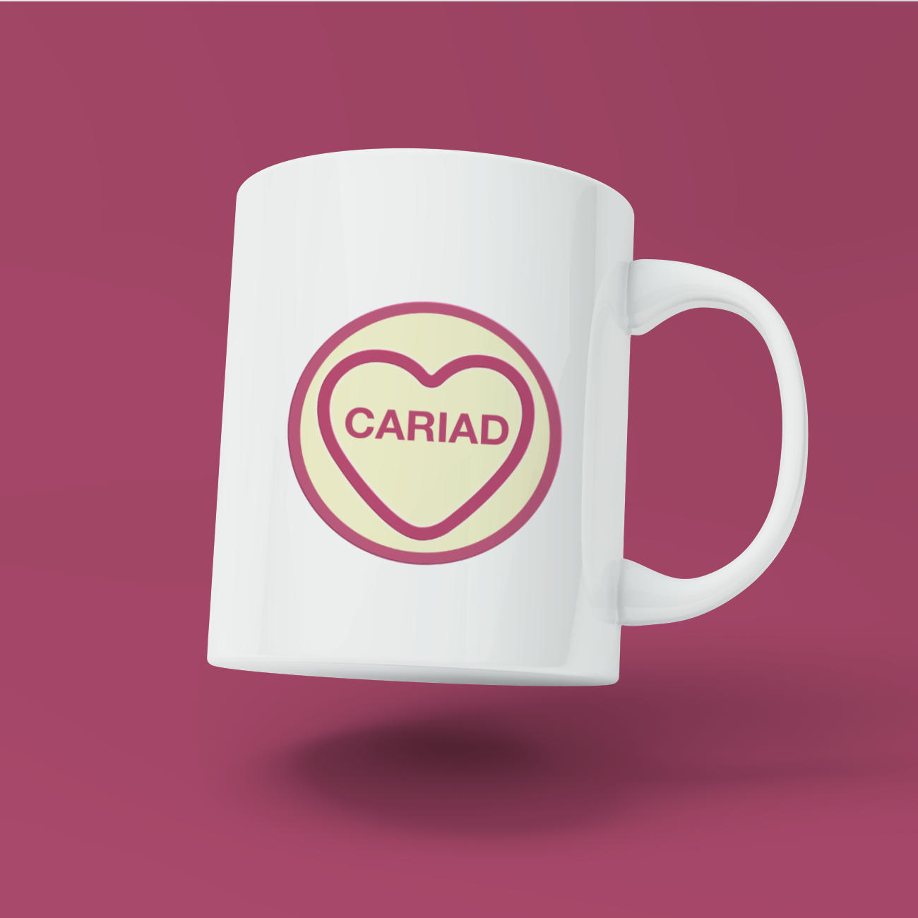 Cariad Love Heart Mug in Pink or Yellow