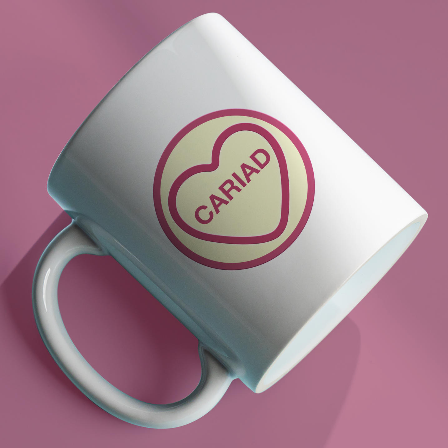 Cariad Love Heart Mug in Pink or Yellow