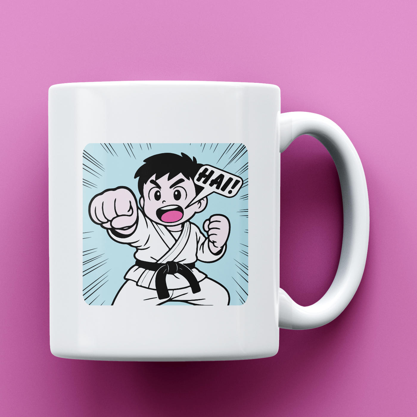 A Cute Manga Style Karate Boy Mug | Ideal gift for a Karateka | Present for Martial Arts fan | Personalise with your own Kiai