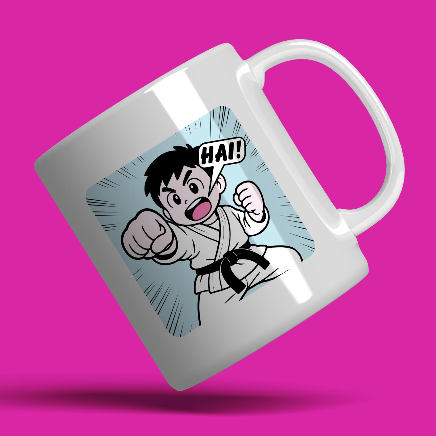 A Cute Manga Style Karate Boy Mug | Ideal gift for a Karateka | Present for Martial Arts fan | Personalise with your own Kiai