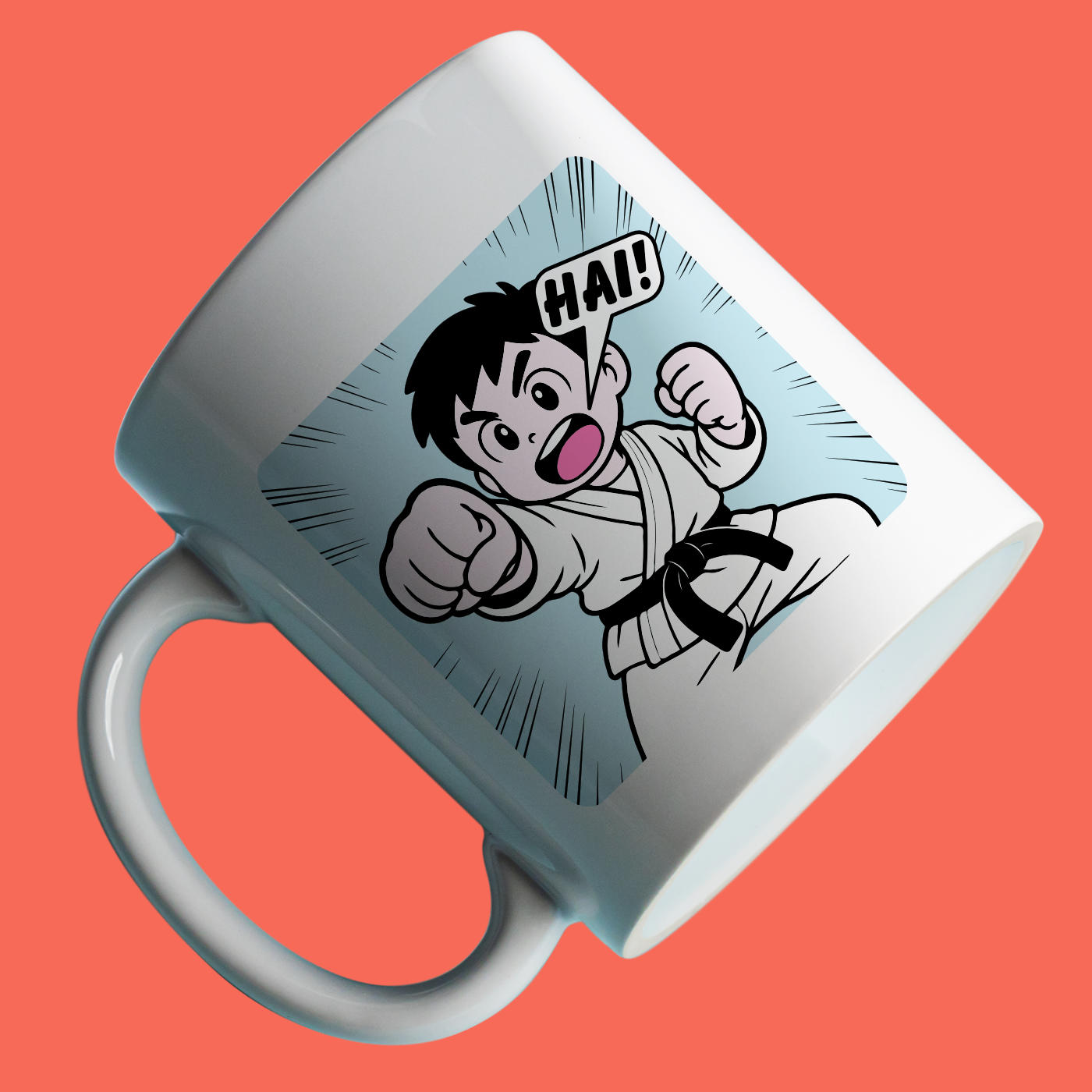 A Cute Manga Style Karate Boy Mug | Ideal gift for a Karateka | Present for Martial Arts fan | Personalise with your own Kiai