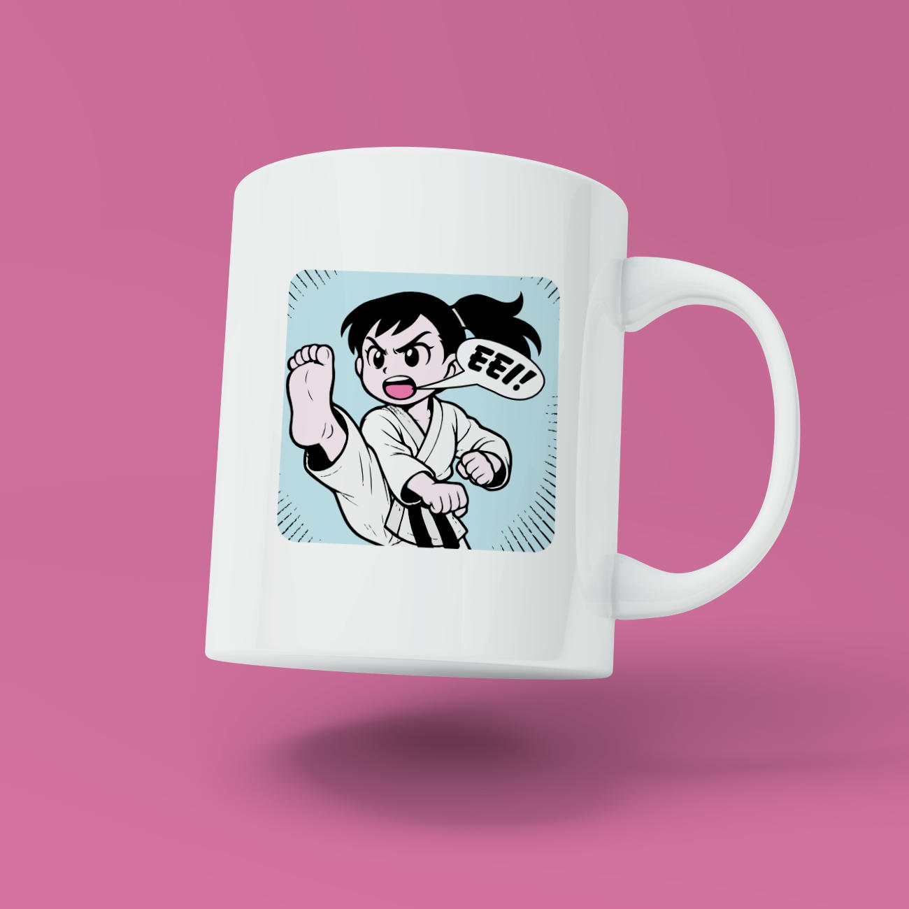 A Cute Manga Style Karate Girl Mug | Ideal gift for a Karateka | Present for Martial Arts fan | Personalise with your own Kiai