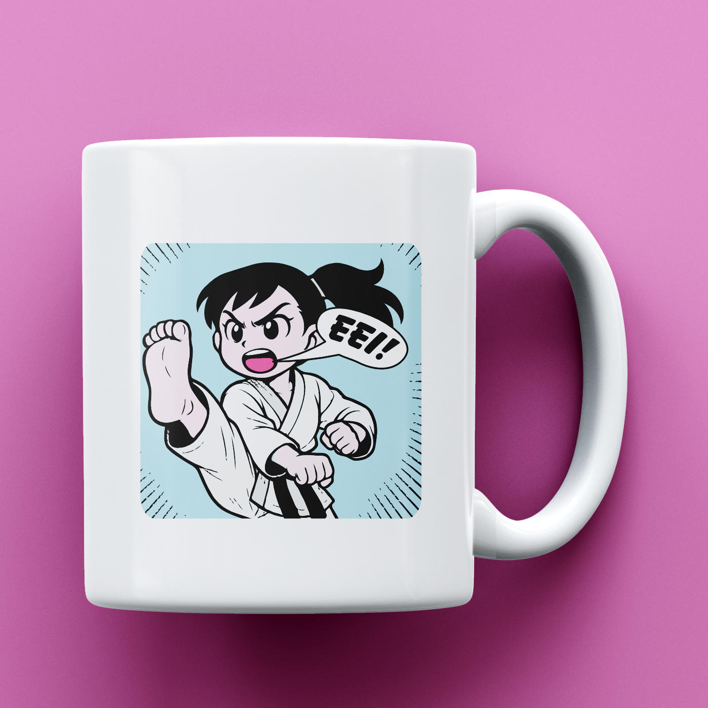 A Cute Manga Style Karate Girl Mug | Ideal gift for a Karateka | Present for Martial Arts fan | Personalise with your own Kiai