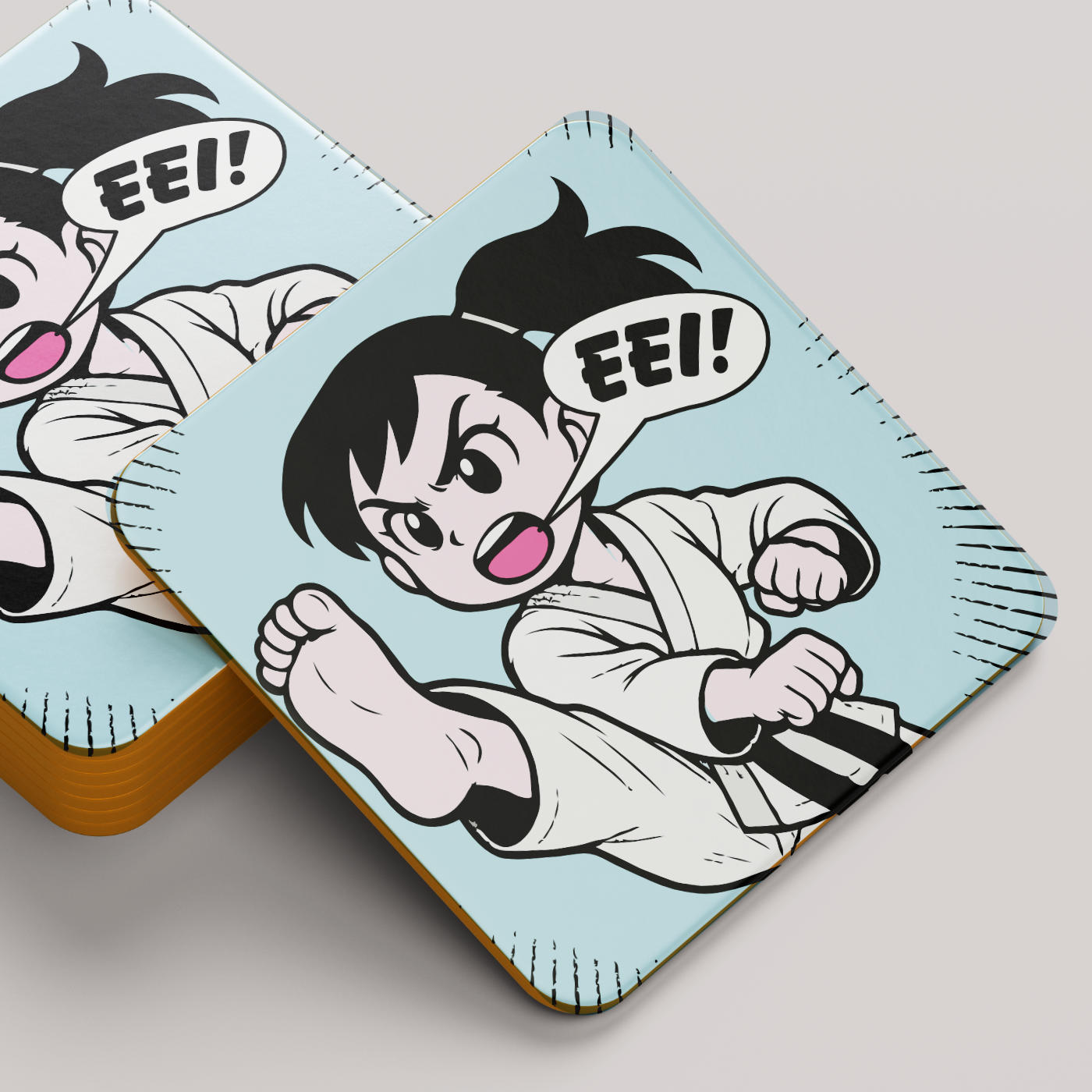 Manga Cartoon Style Karate Girl Design Coaster