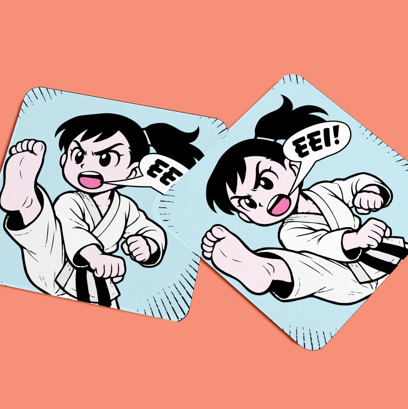 Manga Cartoon Style Karate Girl Design Coaster