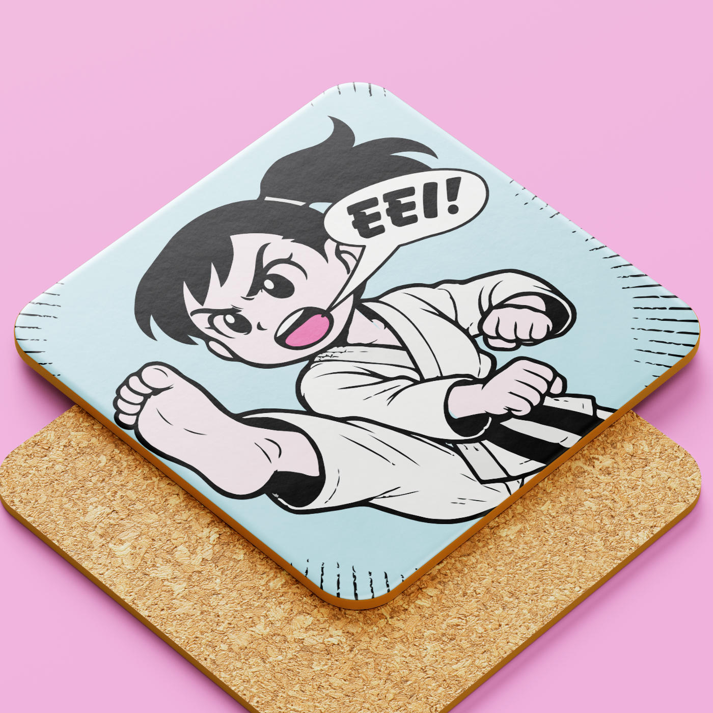 Manga Cartoon Style Karate Girl Design Coaster