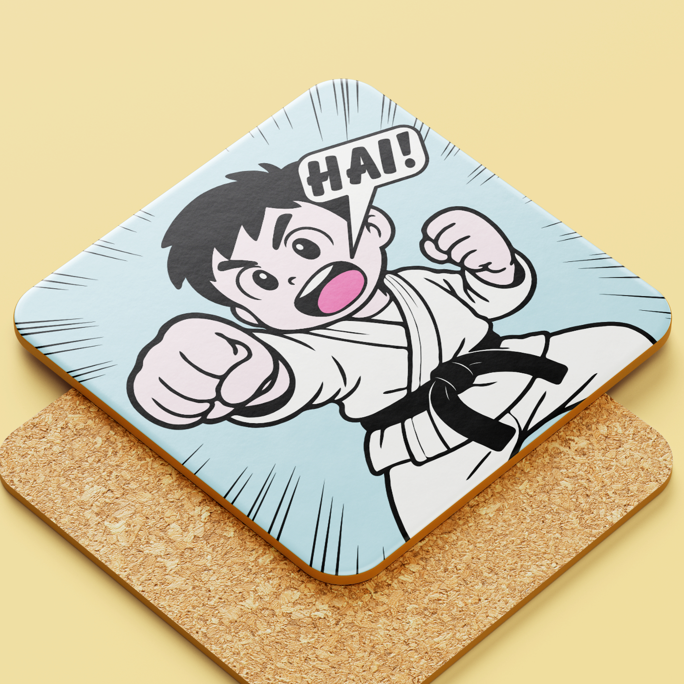 Manga Cartoon Style Karate Boy Design Coaster