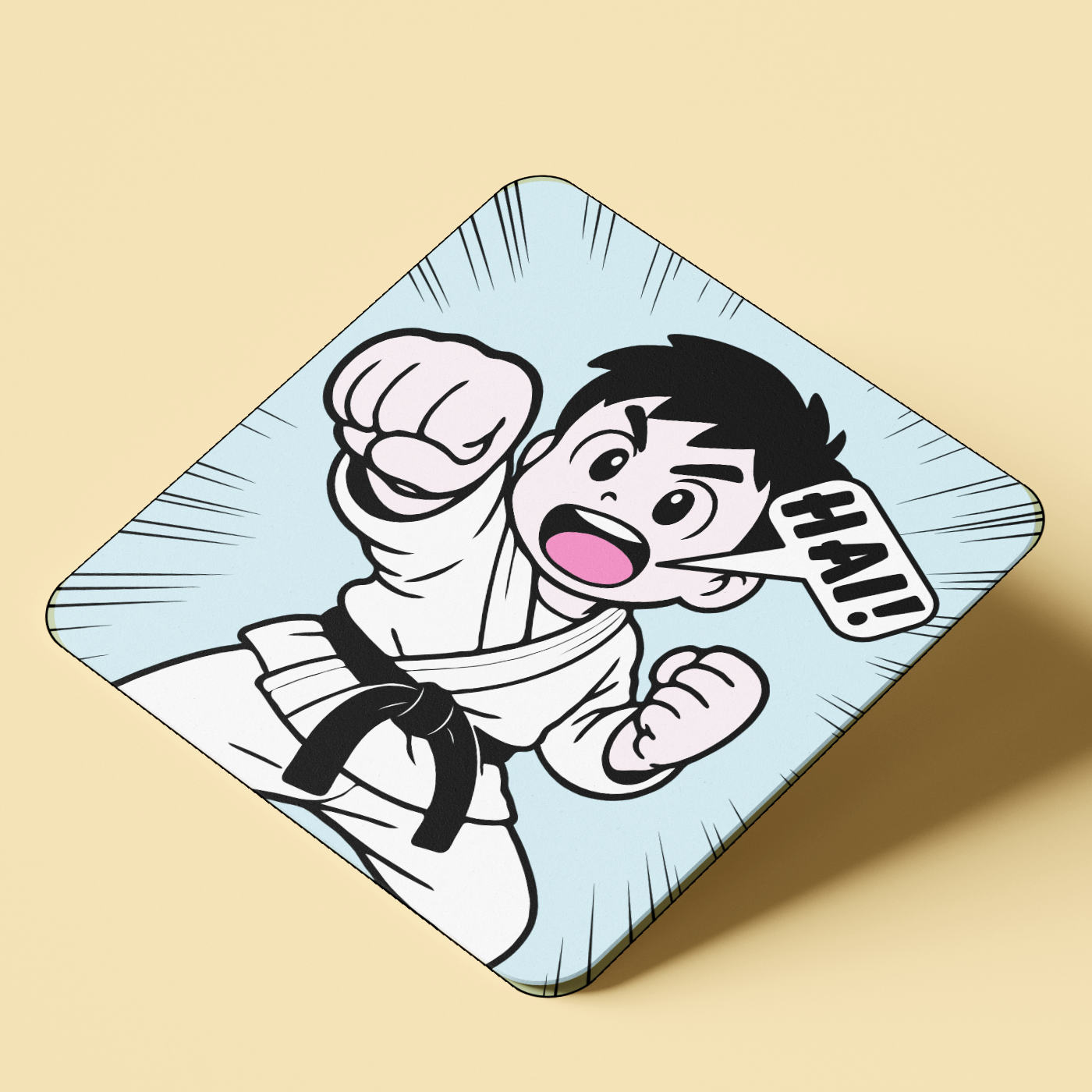 Manga Cartoon Style Karate Boy Design Coaster