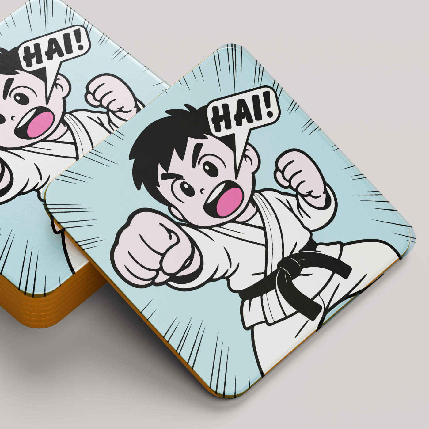 Manga Cartoon Style Karate Boy Design Coaster