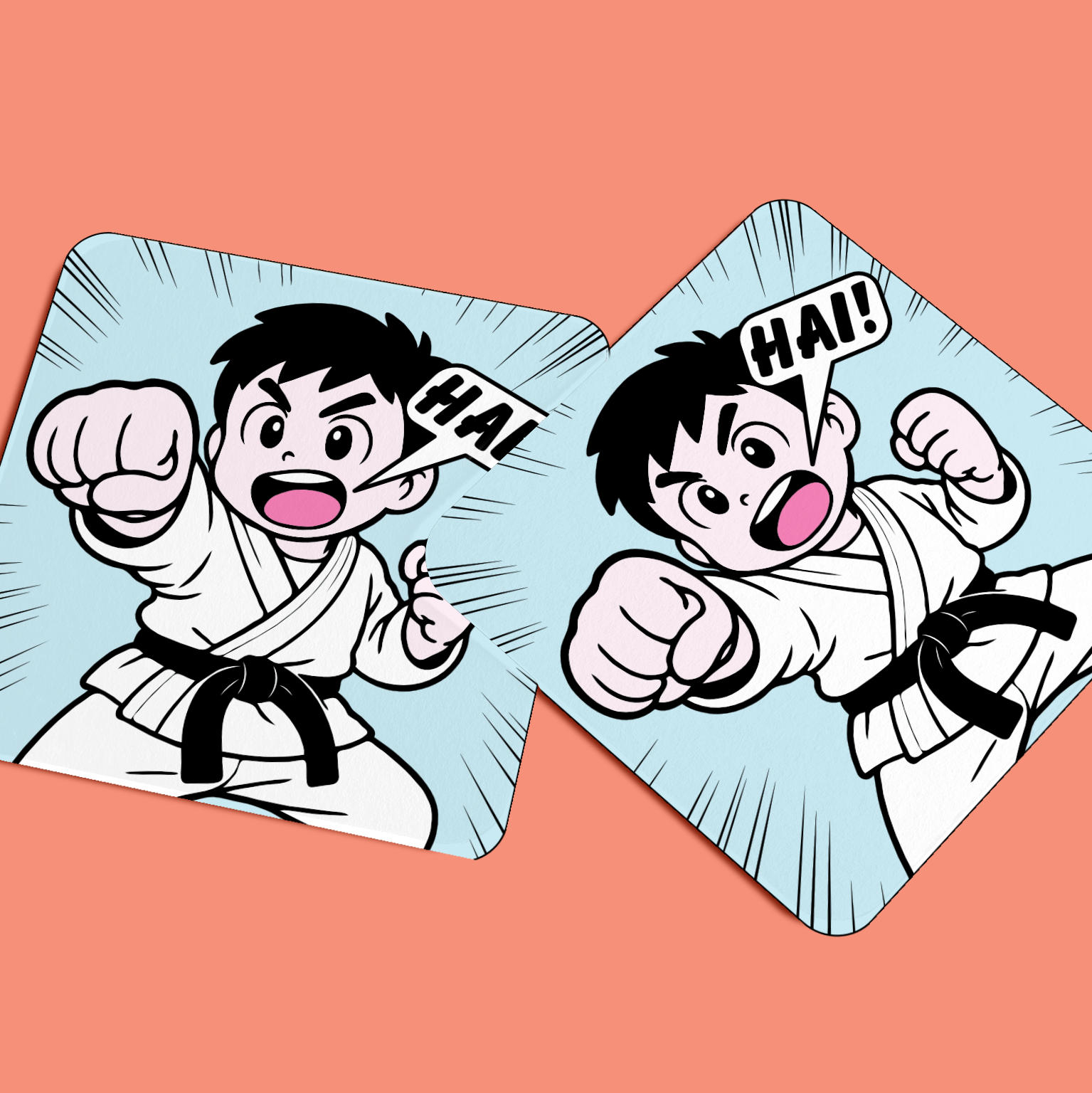 Manga Cartoon Style Karate Boy Design Coaster