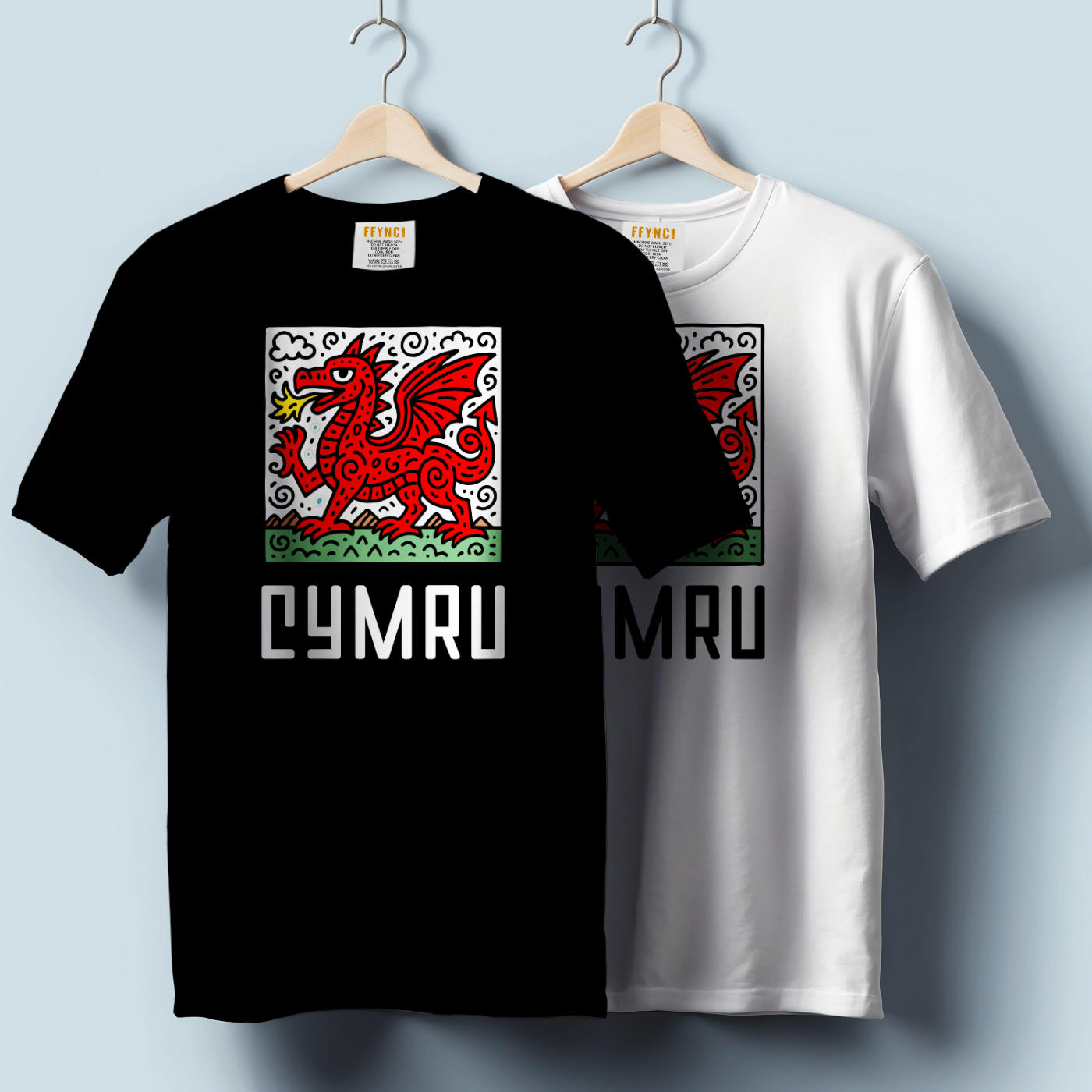CYMRU T-Shirt Red Dragon Doodle Design