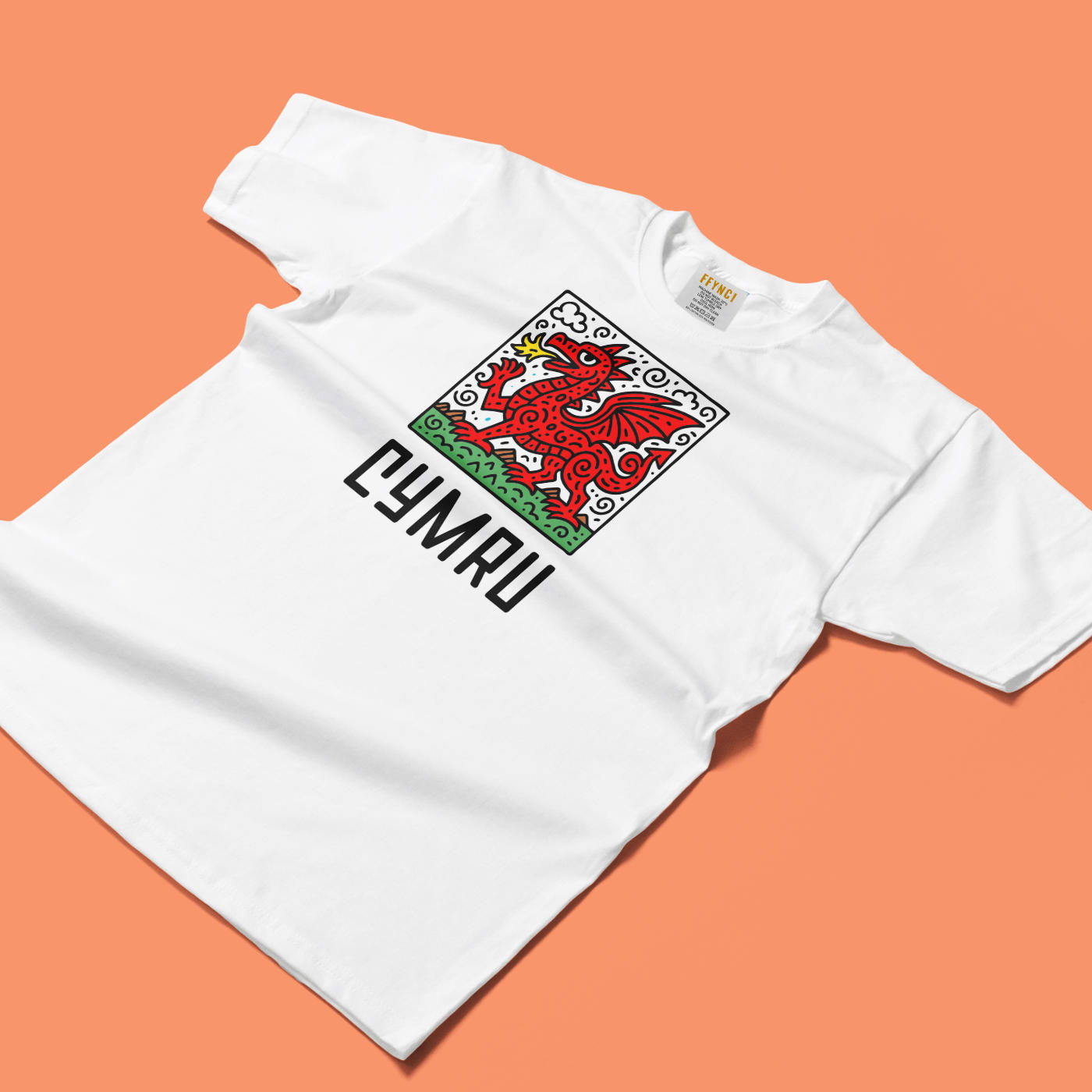 CYMRU T-Shirt Red Dragon Doodle Design