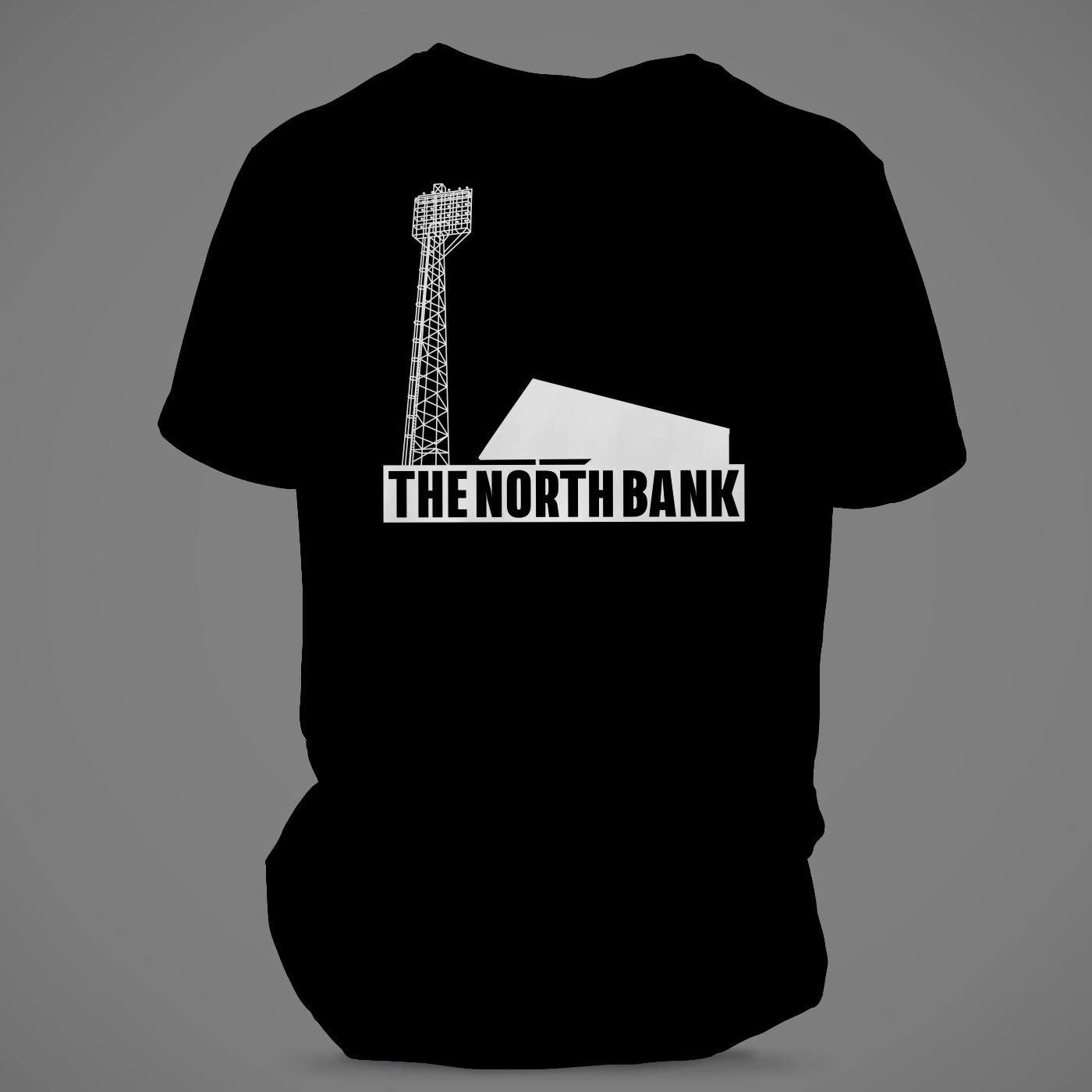New High Contrast Design The North Bank T Shirt Black Vetch Field Breast and Back