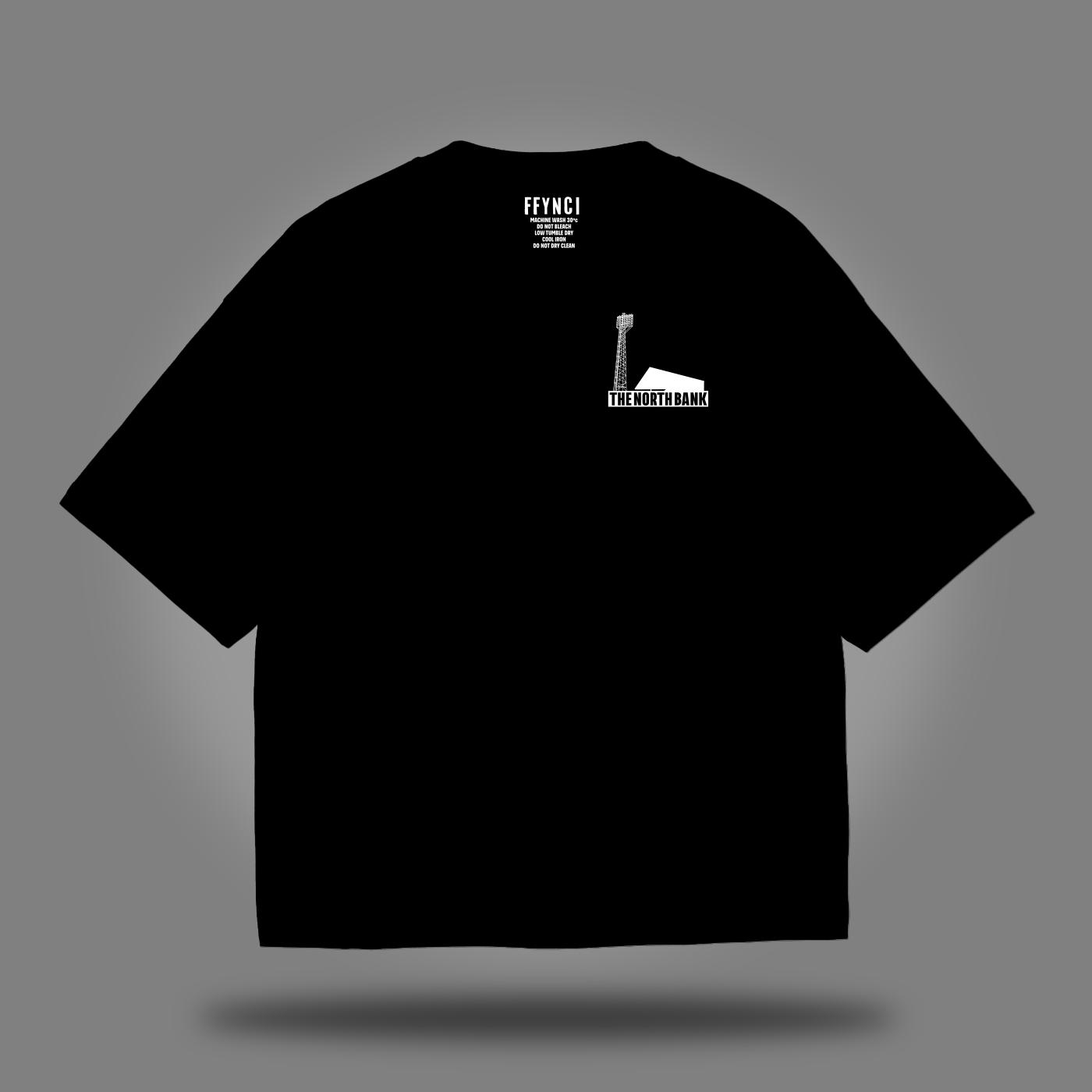 New High Contrast Design The North Bank T Shirt Black Vetch Field Breast and Back