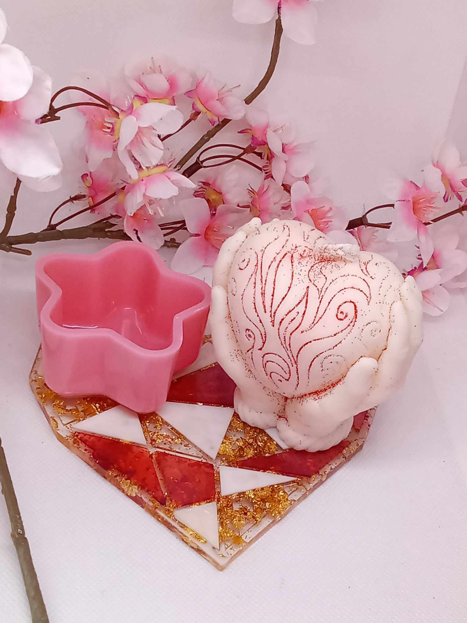 Vide poche coeur rose et blanc 