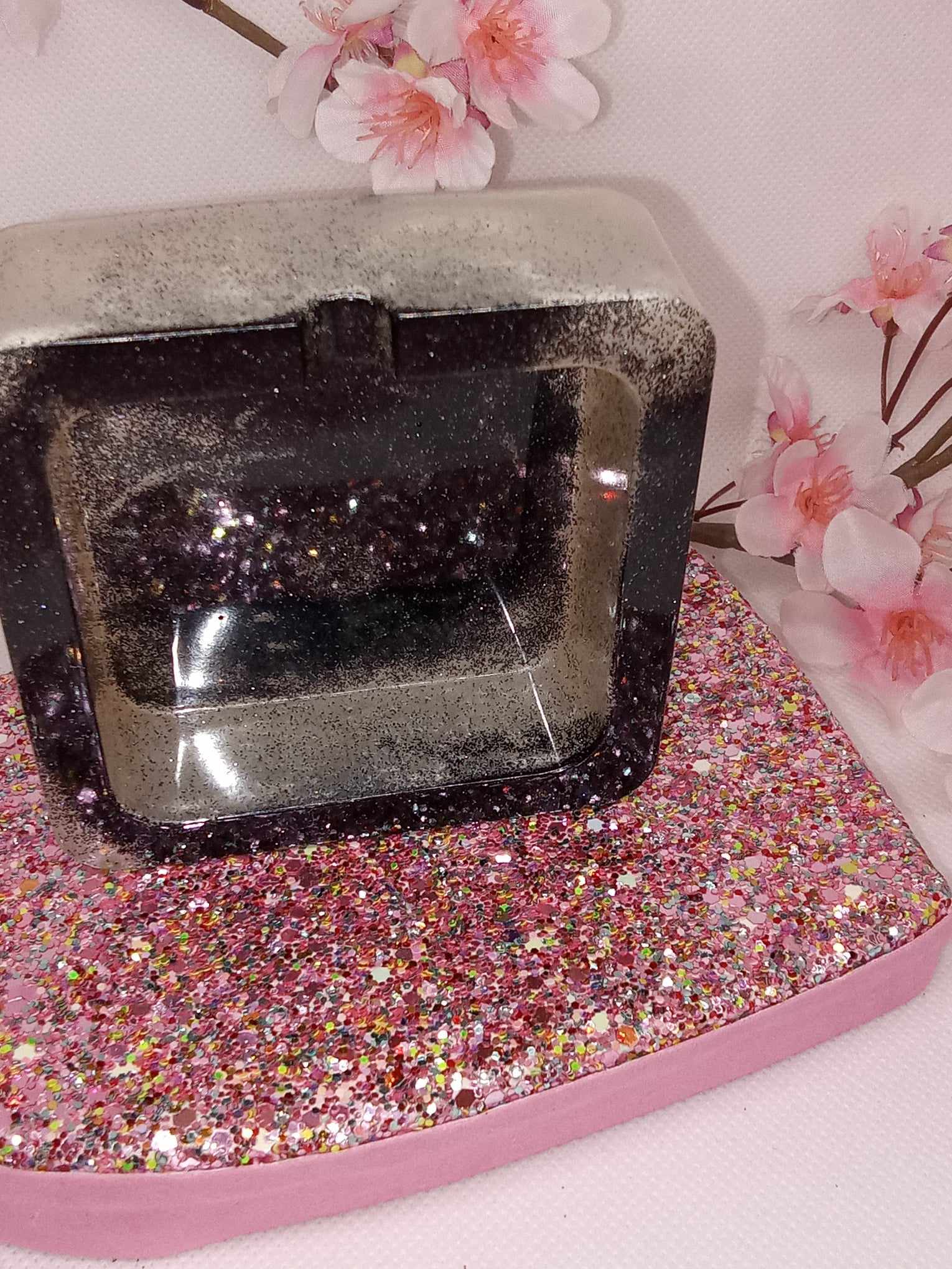 Cendrier carré gris pailleté