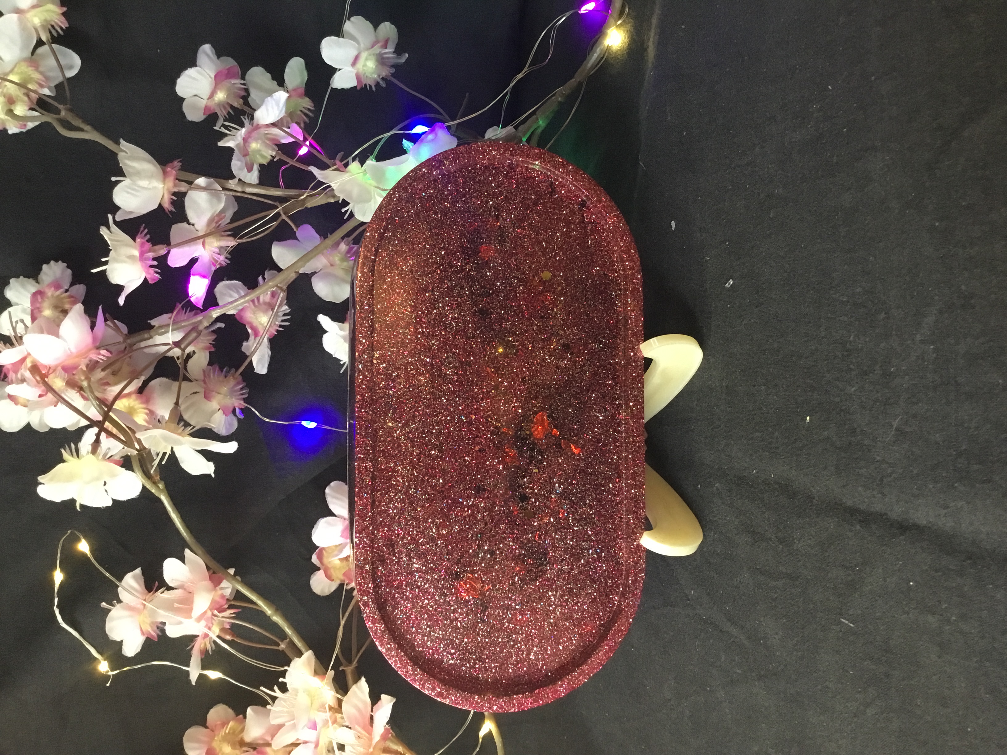 Vide poche ovale paillette rose multicolore