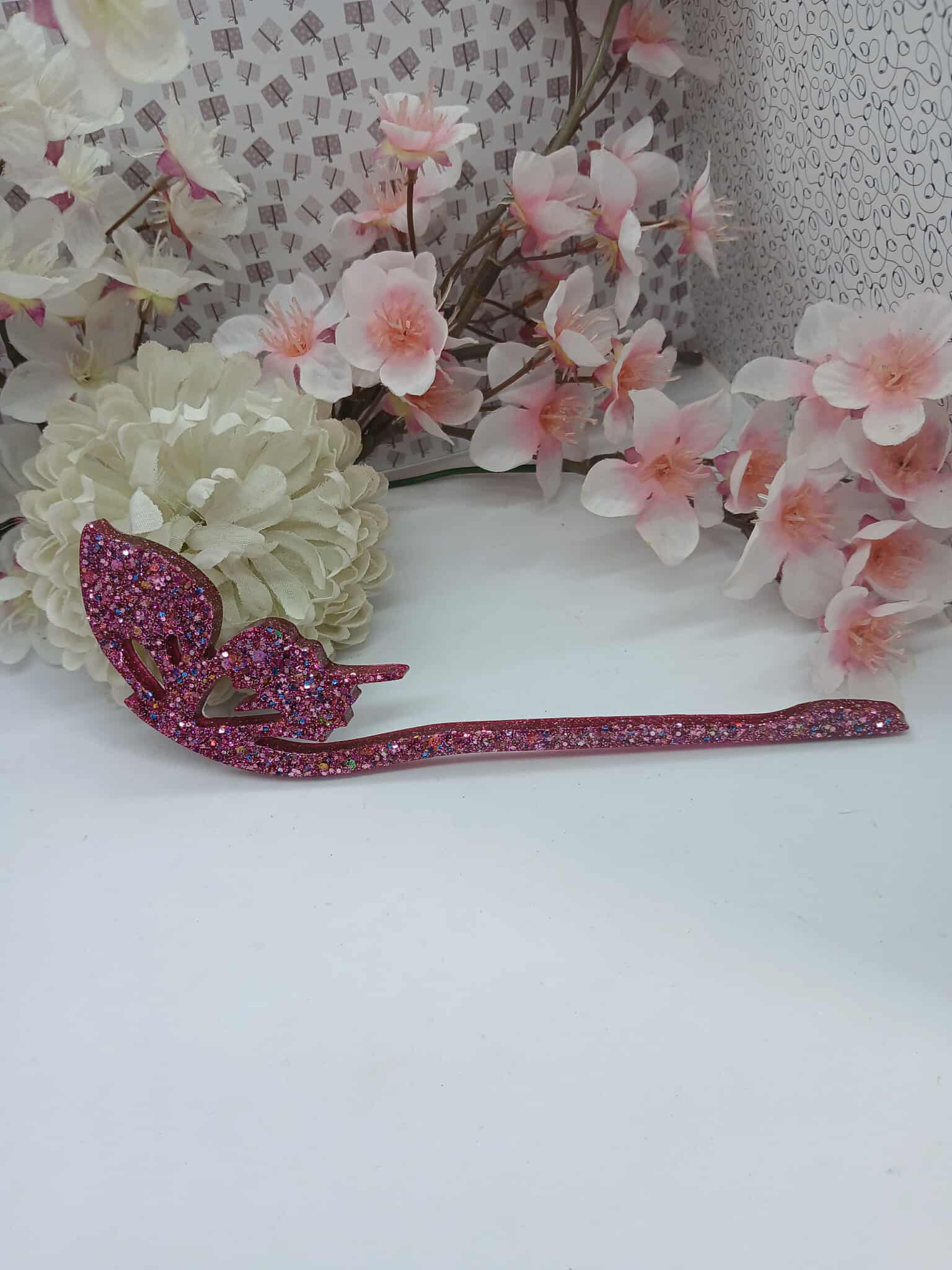 Pic à cheveux papillon strass rose n°7