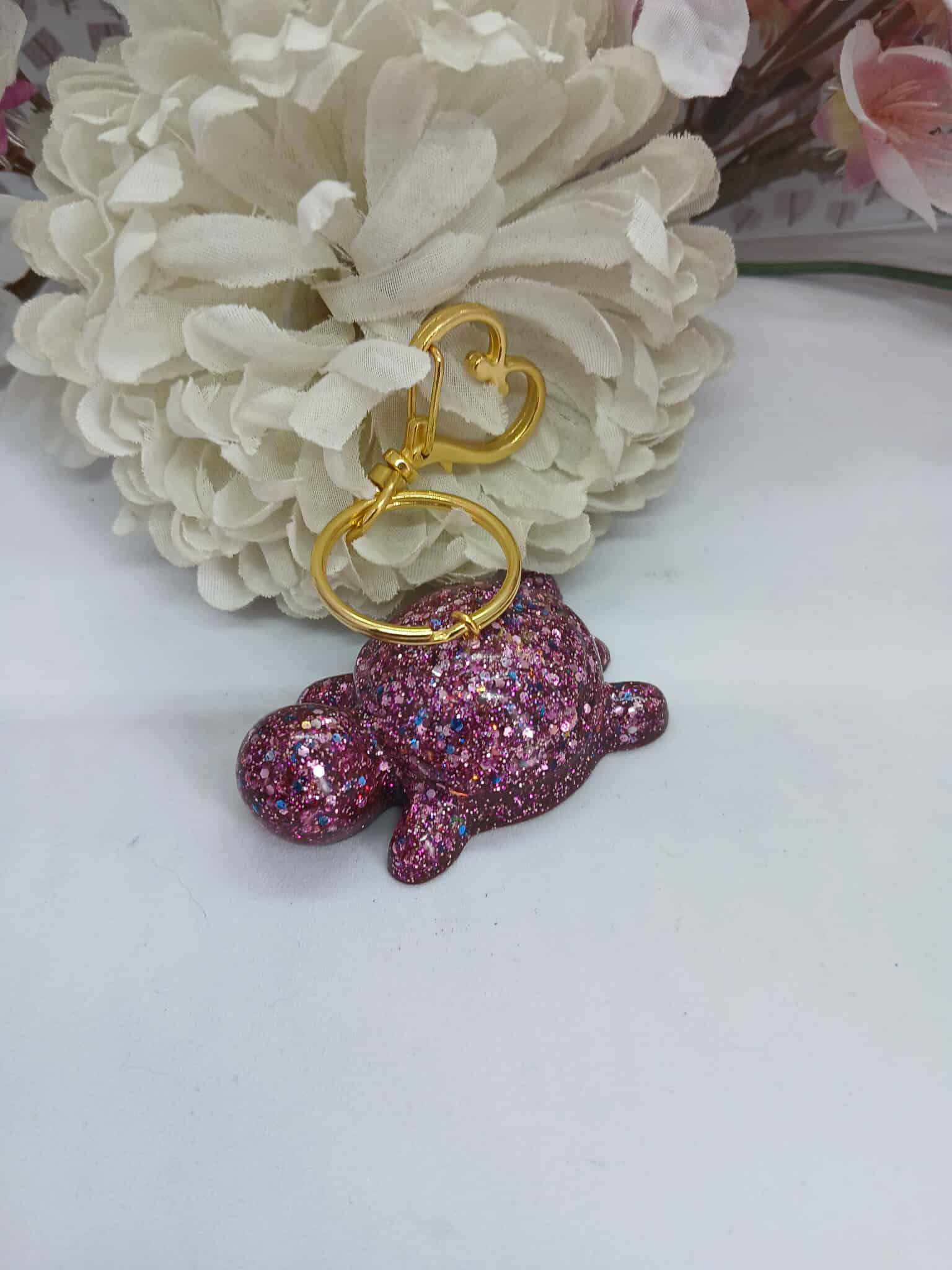 IRIS Porte-clés tortue rose pailleté