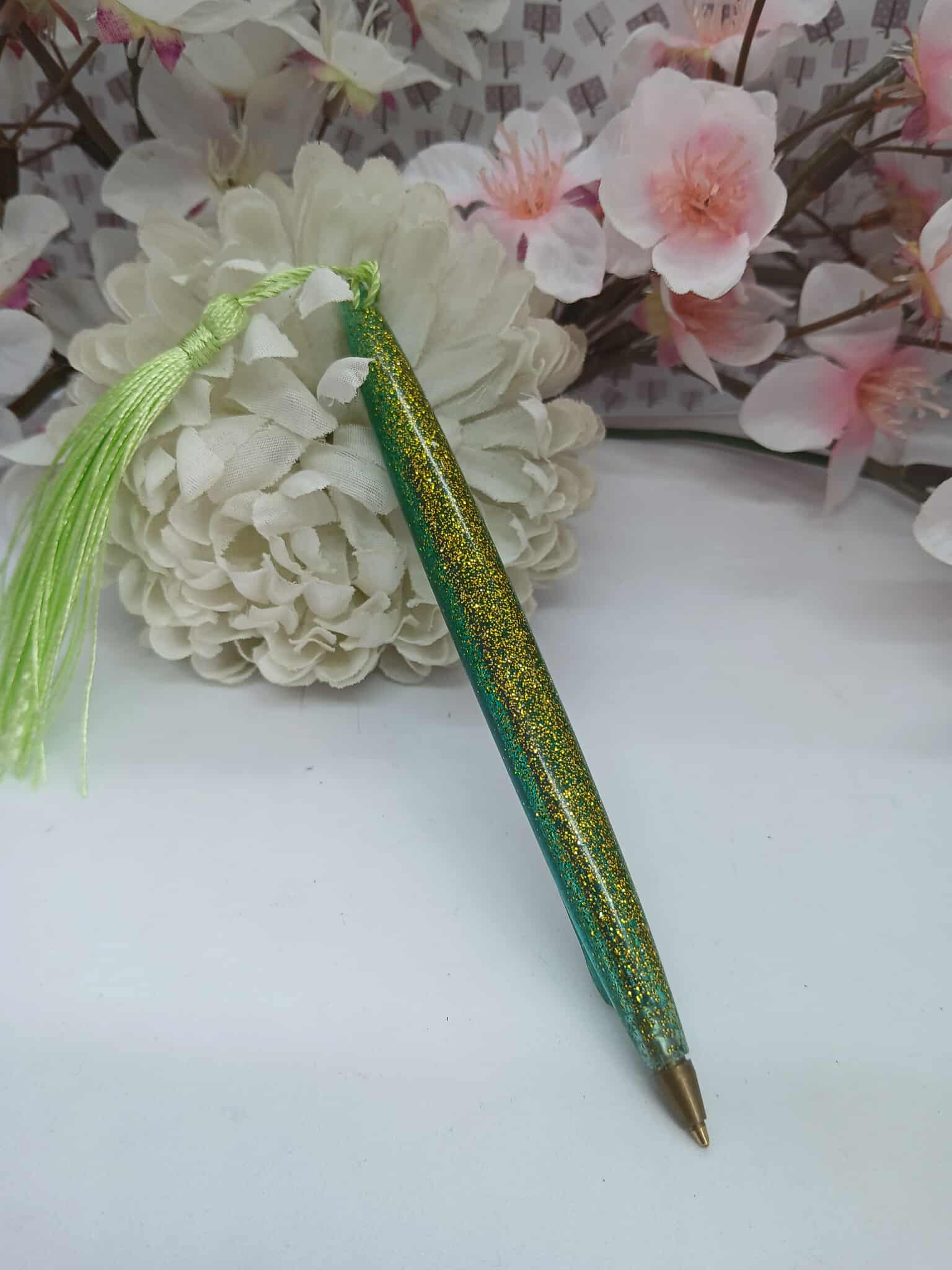 Stylo pailleté vert / avec mine interchangeable
