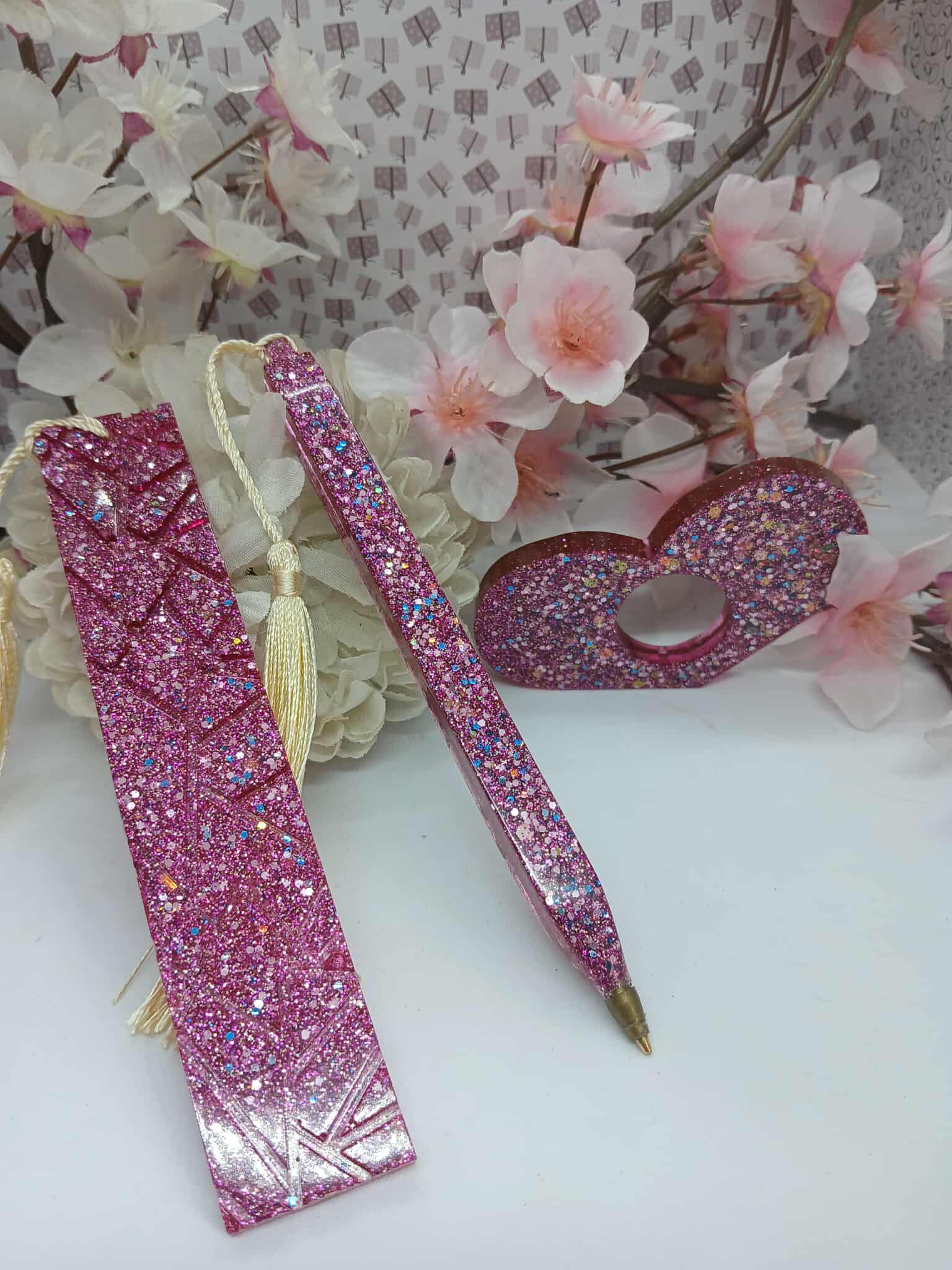 Ensemble d'écriture pailleté rose N°3