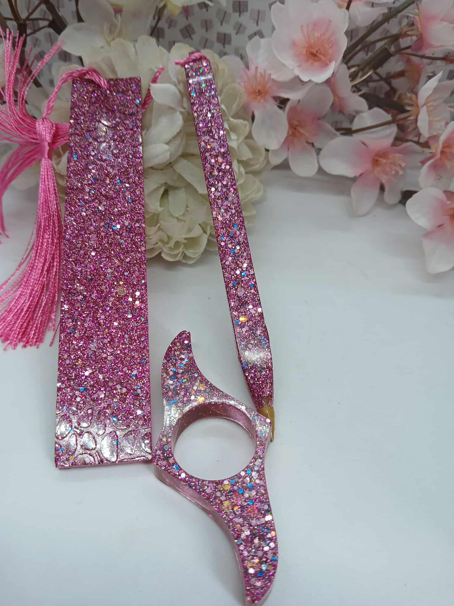 Ensemble stylo et marque page rose pailleté N°1