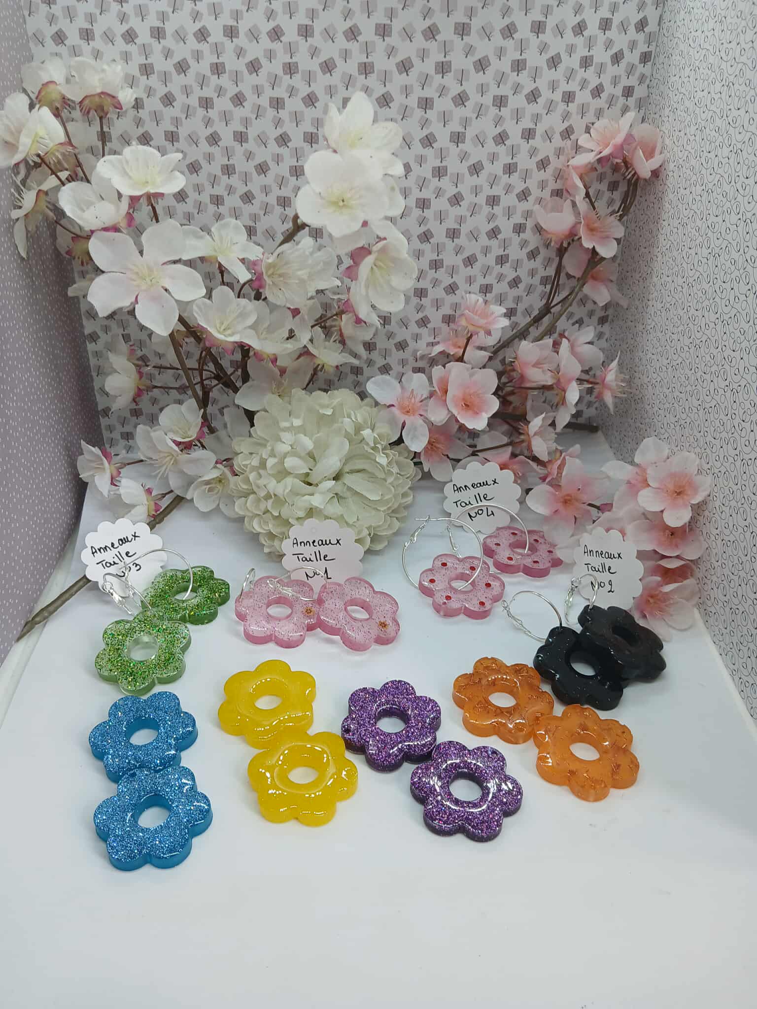 Boucles d'oreilles en forme de fleurs N°7 vert pailleté