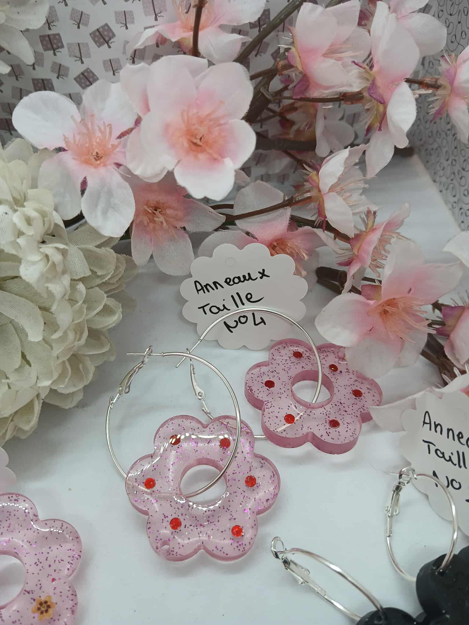 Boucles d'oreilles fleurs roses N°7