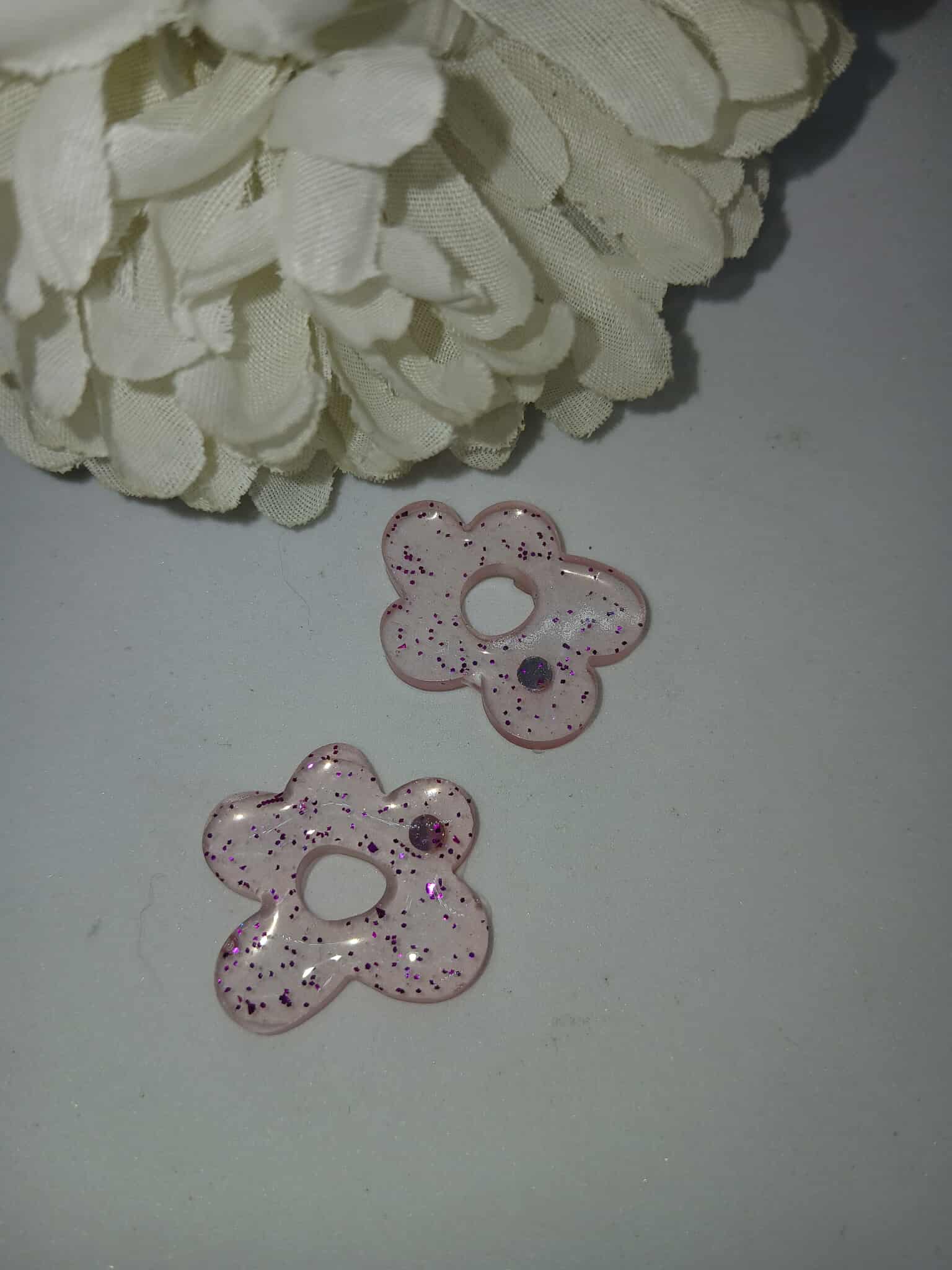 Boucles d'oreilles petit nuage N°1 rose pailletées