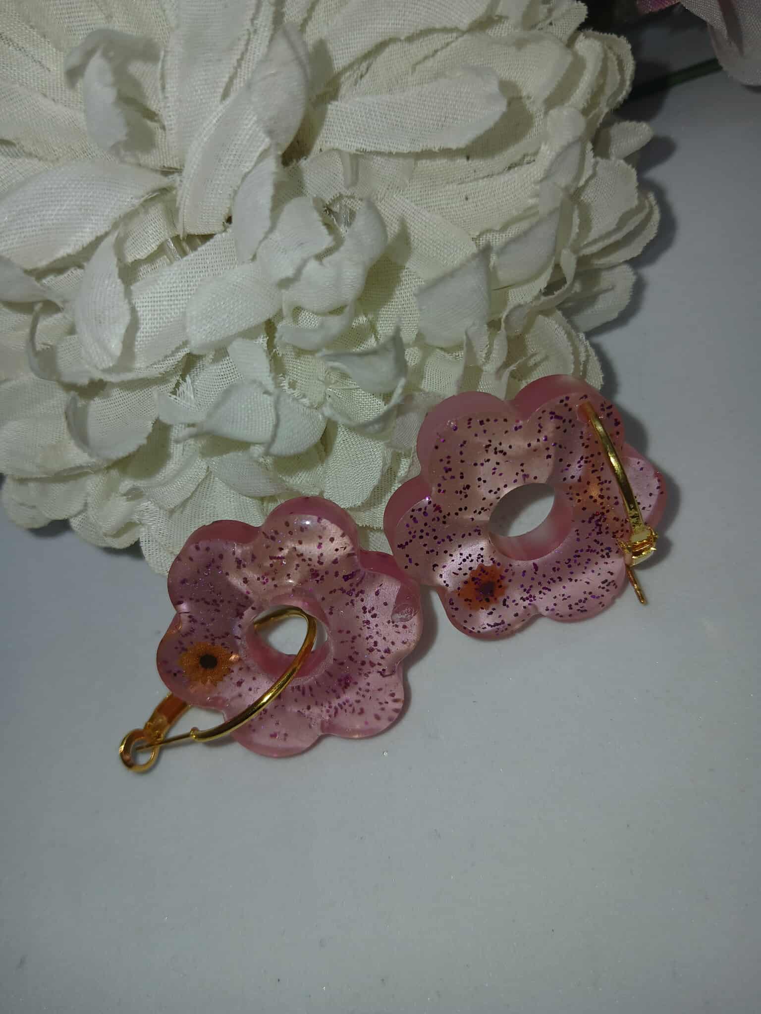 Boucles d'oreilles fleurs roses 6 pétales N°6