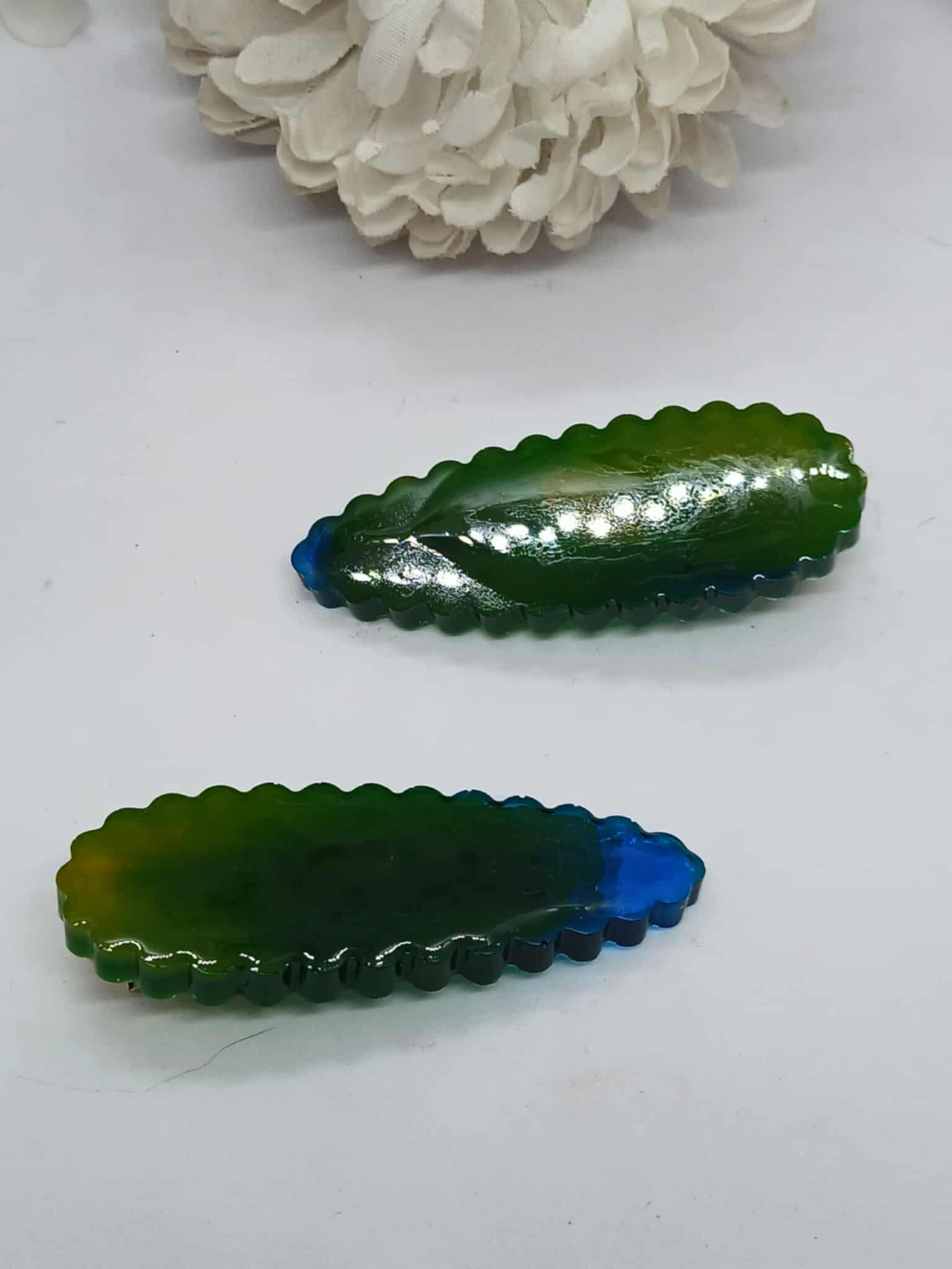 Barrettes NOEMIE vertes et bleues
