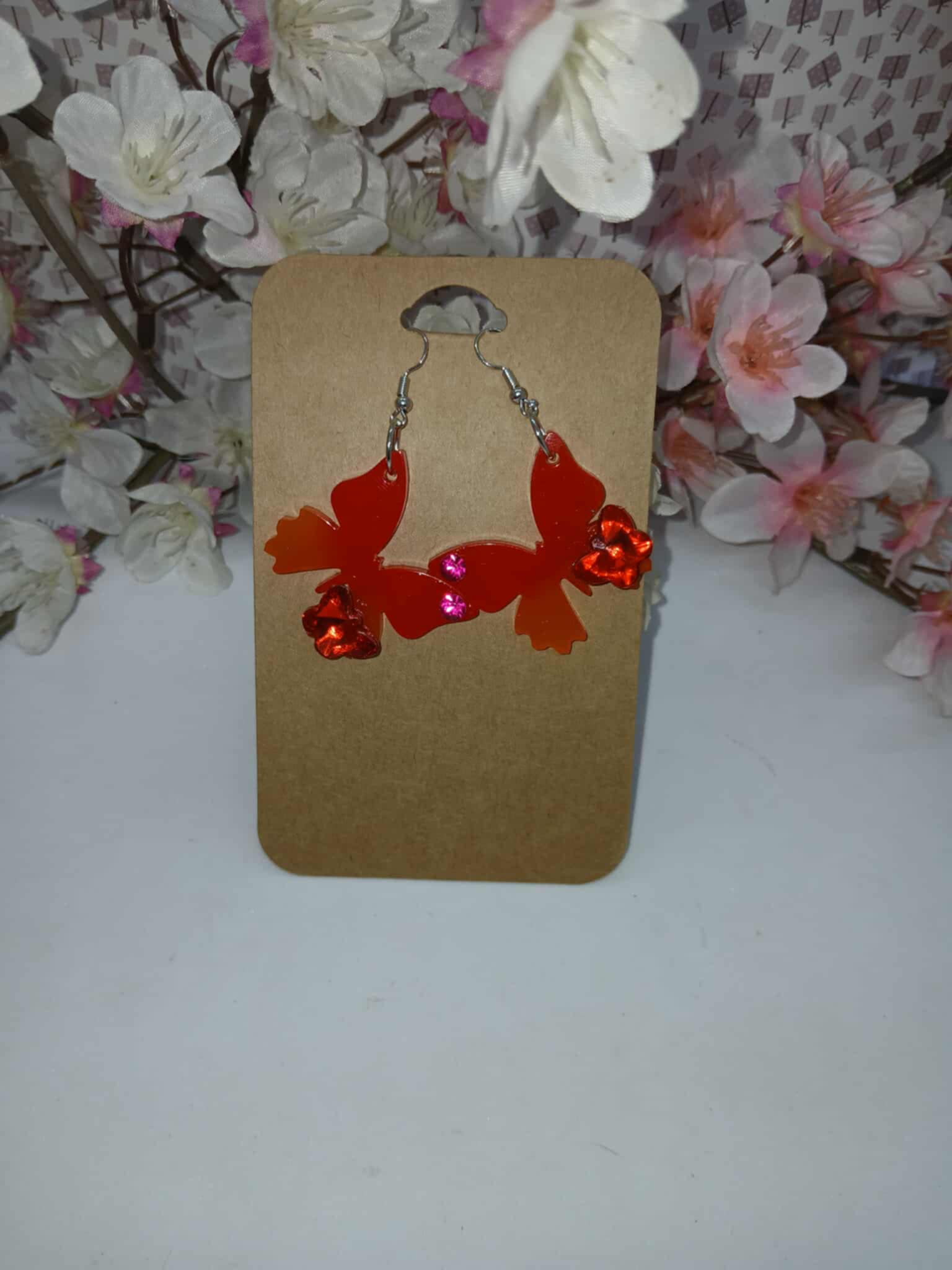 Boucles d'oreilles papillon rouges / orange