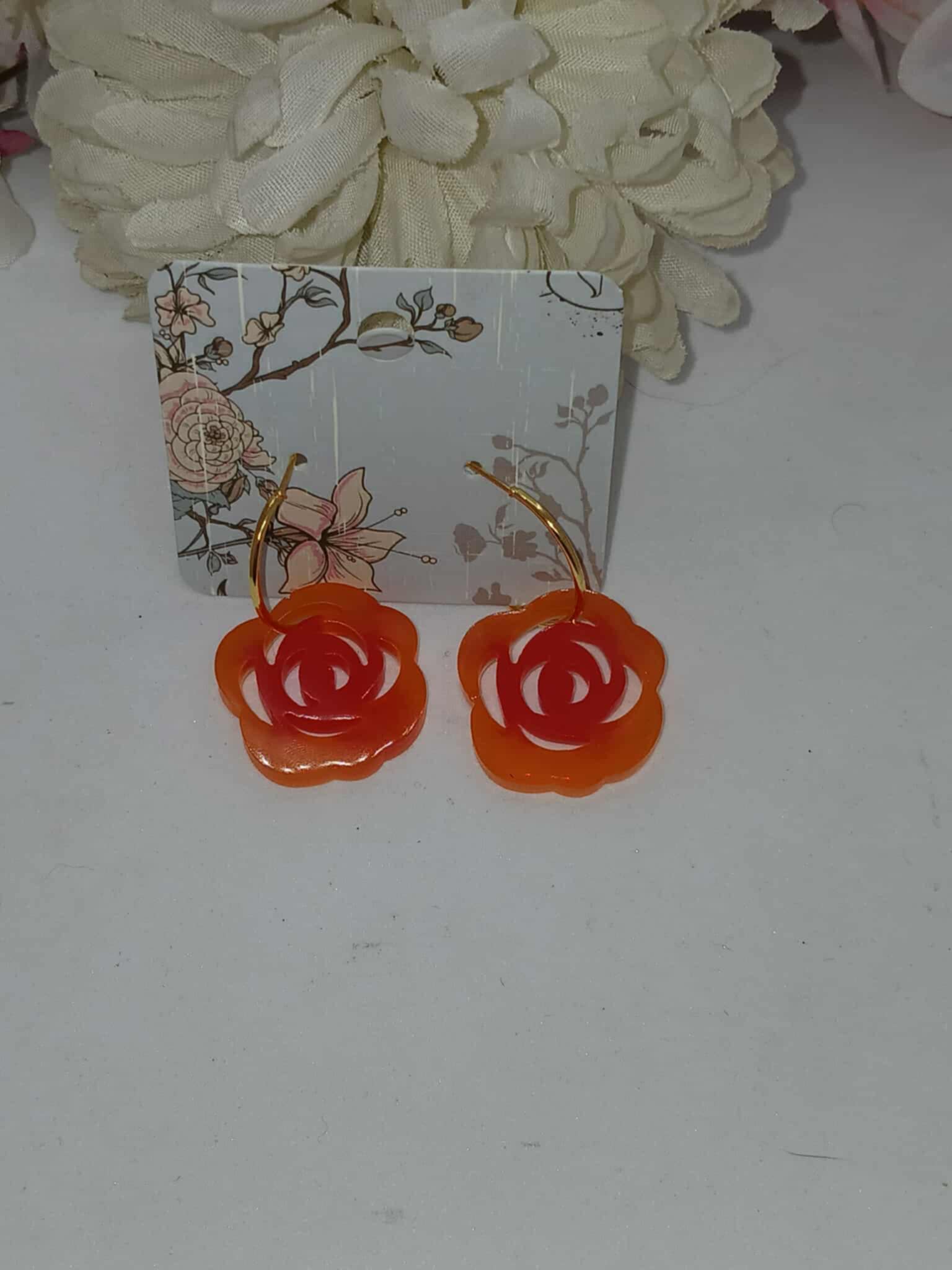 Boucles d'oreilles en forme de rose rouge / orange