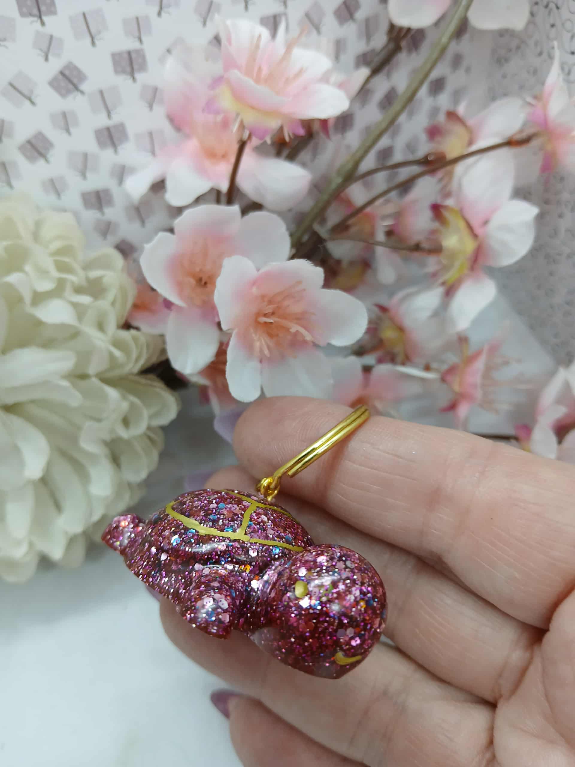 IRIS Porte-clés tortue rose pailleté